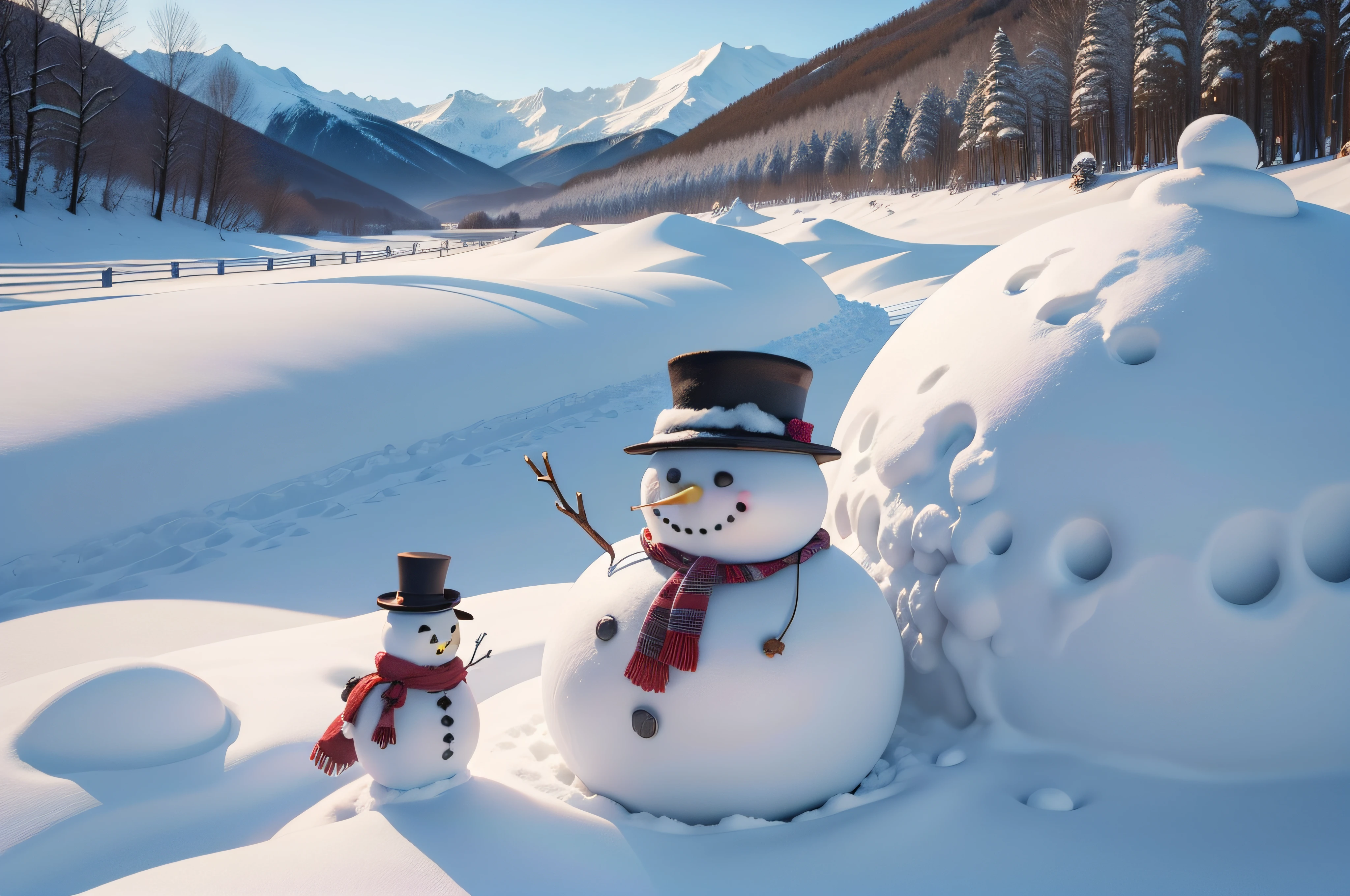 snowman、Winter scene、yuki、snow mountains