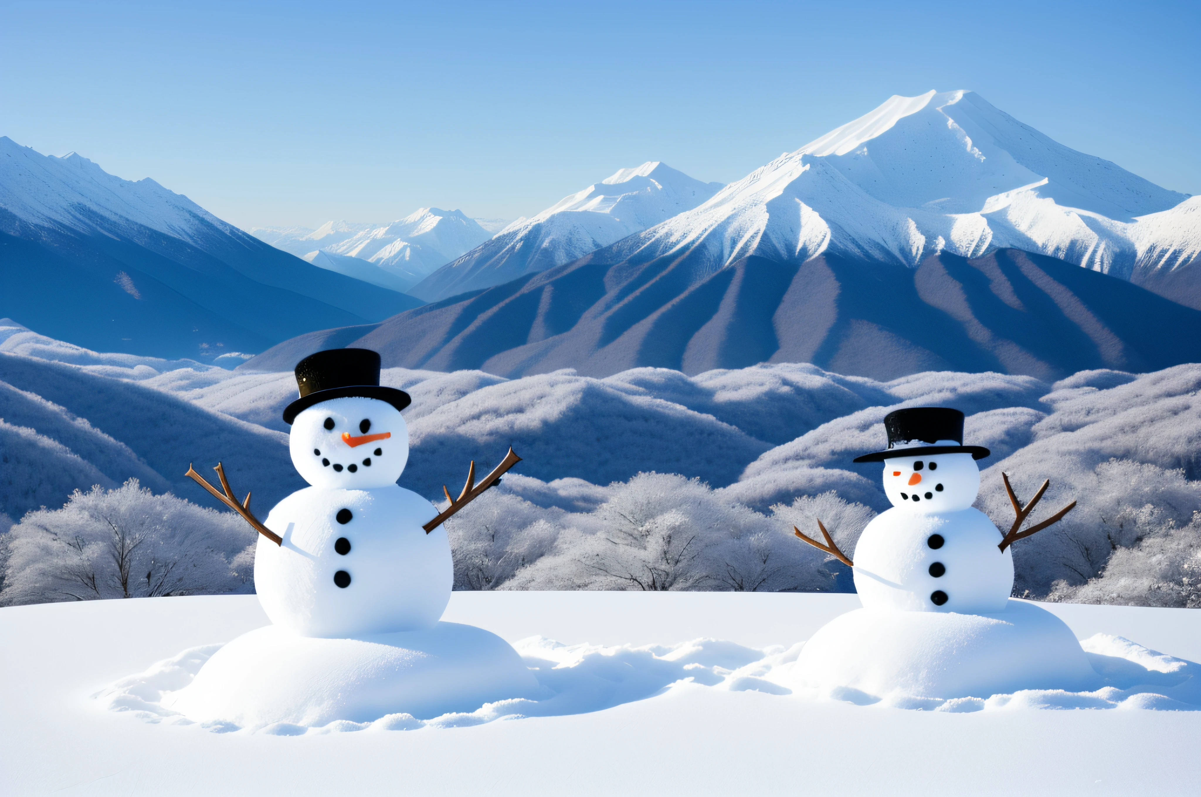 snowman、Winter scene、yuki、snow mountains