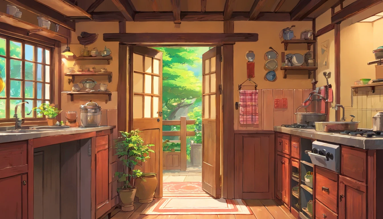 inside wood home with a front door on the left and an entrance to a kitchen on the right slightly run down and good detail