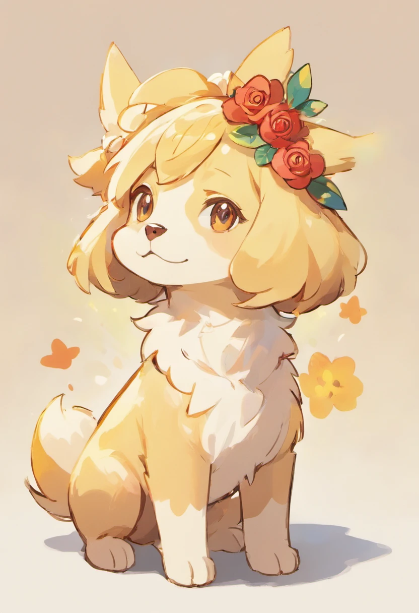 Dog character、
personification、
Fashionable bangs、
a cool、
Large roses on the head、
kirakira、
a Dog、
Deformed、
simplicity、
Anime style、