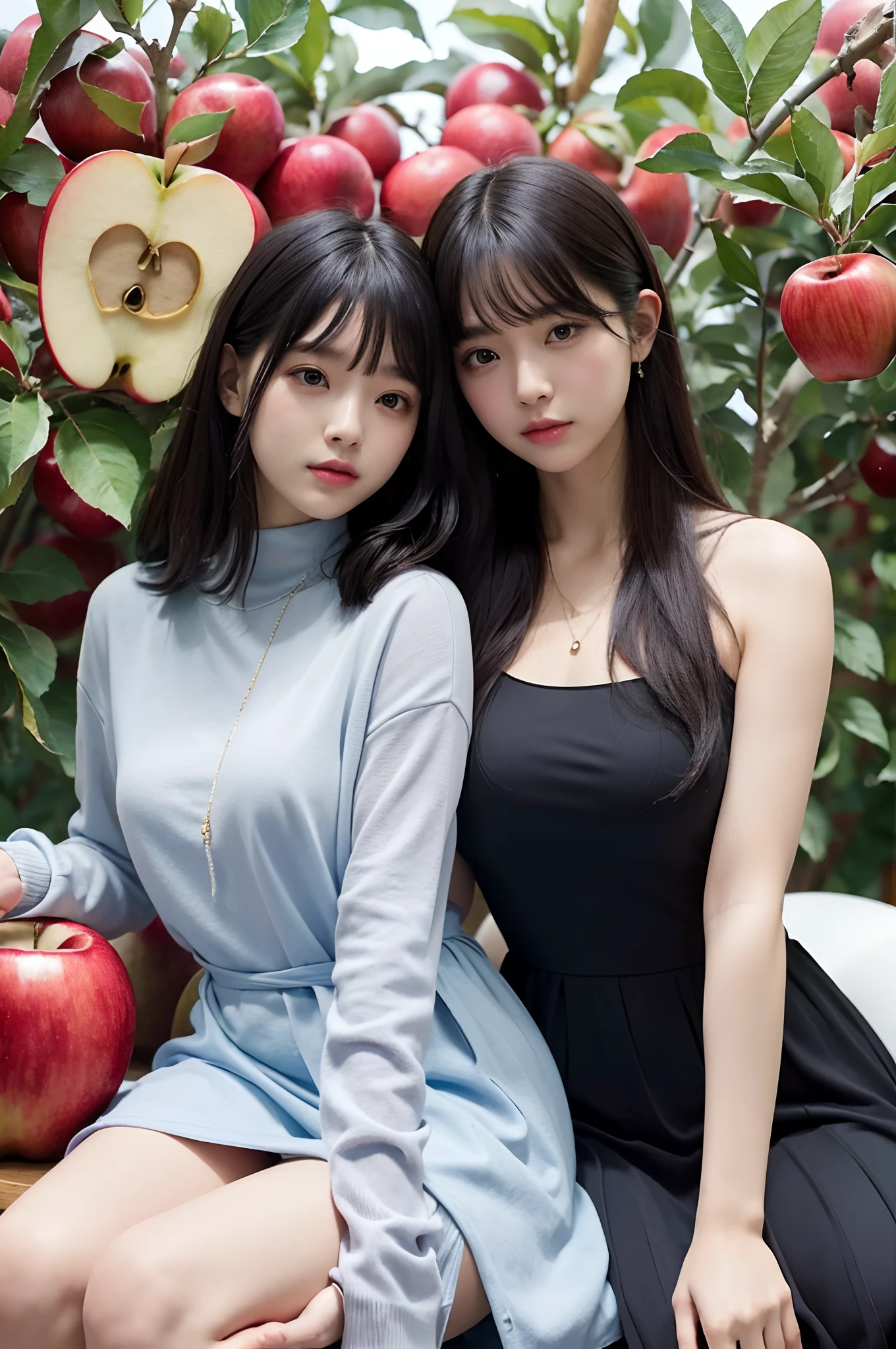 (Best quality,masterpiece:1.2,face focus:1.4,wide eyes,beautiful eyes),
BREAK
a couple of lesbians sitting together on a (giant apple:1.5),leering:1.2,tutu dress,vivid color,
BREAK
fantastical world,fantasy,((watercolor painting)),ulzzang-6500-v1.1,