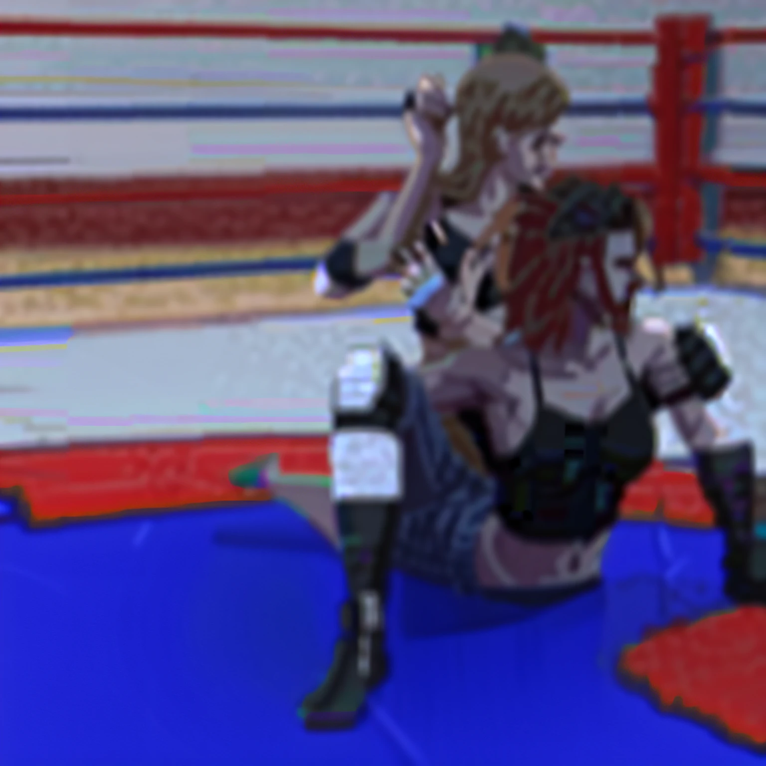 There was a woman kneeling in the ring, epic wrestling combat, posing for a fight intricate, arabian wrestling woman, posing for a fight, Fighting posture, wrestling, backyard wrestling, wrestling ring, fighting scene, fight scene, squelch, Combat pose, Hajim doesn't have an IPO box battle, fightingpose, brutal fight, combat scene