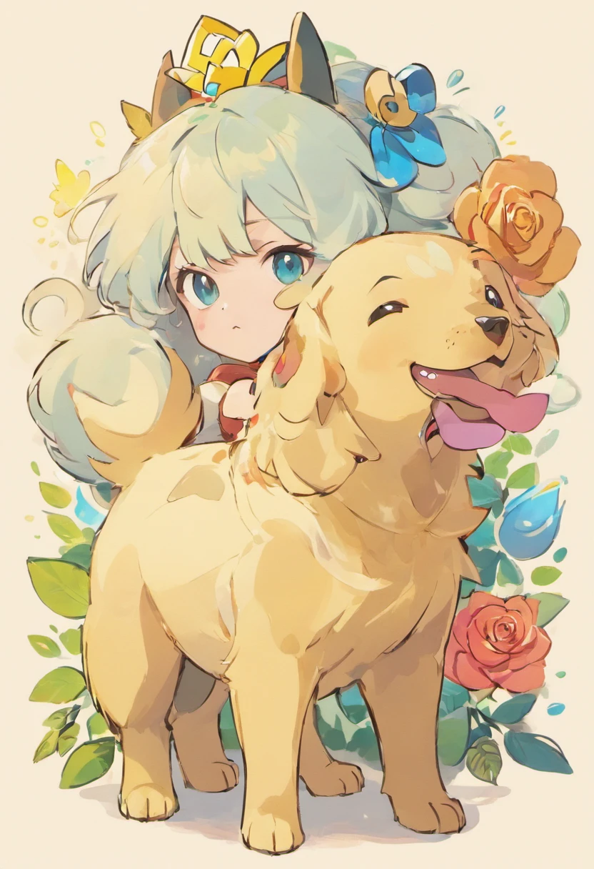 Dog character、
personification、
erect through、
Fashionable bangs、
a handsome、
a cool、
Large roses on the head、
kirakira、
a Dog、
Deformed、
simplicity、
Anime style、