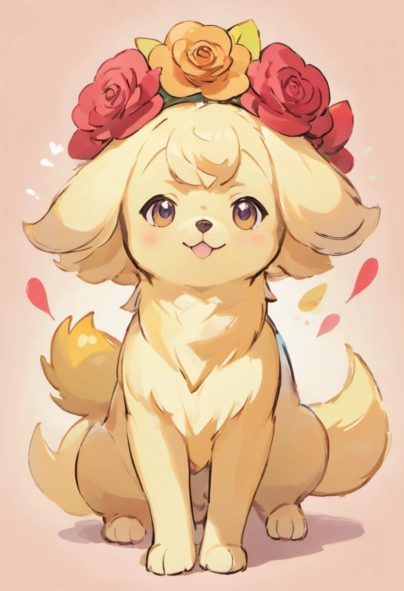 Dog character、
personification、
erect through、
Fashionable bangs、
a handsome、
a cool、
Large roses on the head、
kirakira、
a Dog、
Deformed、
simplicity、
Anime style、