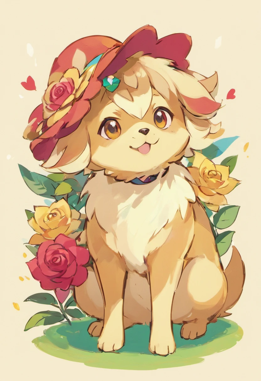 Dog character、
personification、
erect through、
Fashionable bangs、
a handsome、
a cool、
Large roses on the head、
kirakira、
a Dog、
Deformed、
simplicity、
Anime style、
