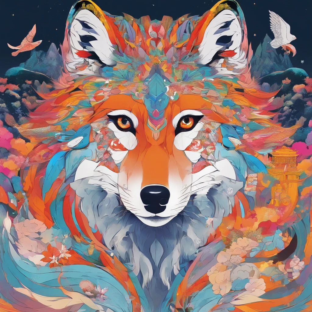 tmasterpiece, high high quality, (looking at viewert), 1 wolf,Less detailed,The color is monotonous,full bodyesbian