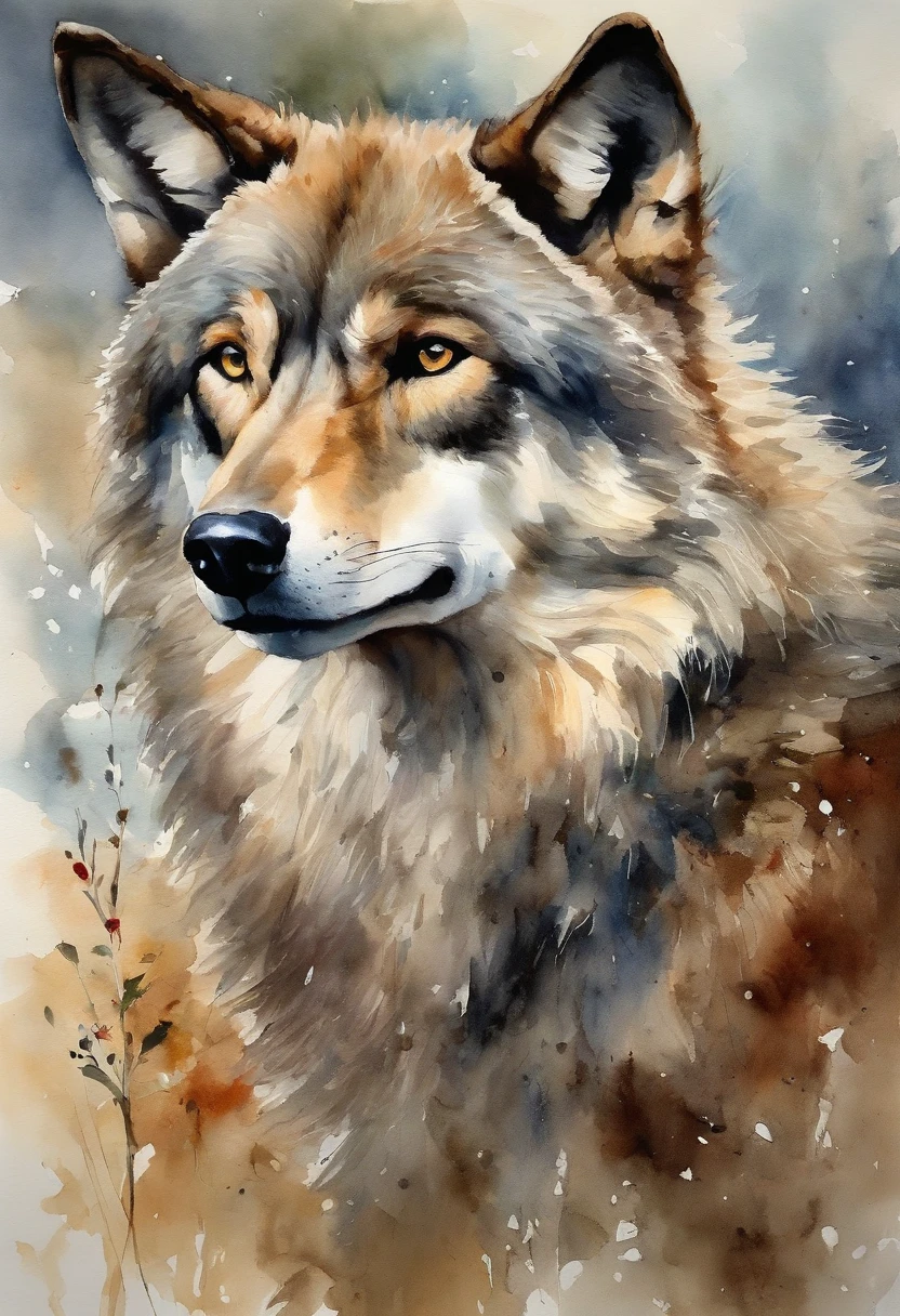 tmasterpiece, high high quality, (looking at viewert), 1 wolf,Less detailed,The color is monotonous,full bodyesbian