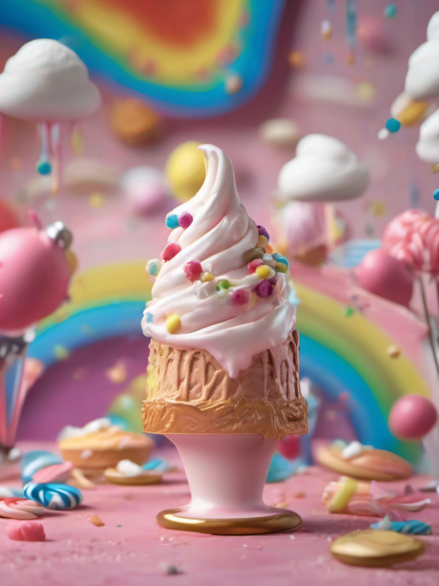 "Ice cream Concept" (best quality,4k,8k,highres,masterpiece:1.2),ultra-detailed,(realistic,photorealistic,photo-realistic:1.37),Ice Cream Fantasy concept visual artwork,illustration,creative dessert,fantasy world,delicious treats,playful atmosphere,colorful dreamlike scene,magical dessert land,enchanting ice cream sculptures,floating cotton candy clouds,luscious chocolate rivers,mystical candy trees,giant rainbow lollipops,butterfly-shaped ice cream cones,pastel-colored macarons,sprinkles that sparkle like stars,whimsical ice cream truck,sparkling sugar sculptures,frosted gingerbread house with ice cream walls,marshmallow snowmen with ice cream hats,towering ice cream sundae with flavors that change like the seasons,mesmerizing ice cream flavors like unicorn tears and stardust,vibrant colors that burst with flavor,surreal lighting that highlights the textures of the desserts,artistic interpretation of a dessert wonderland,immersive and dreamy experience