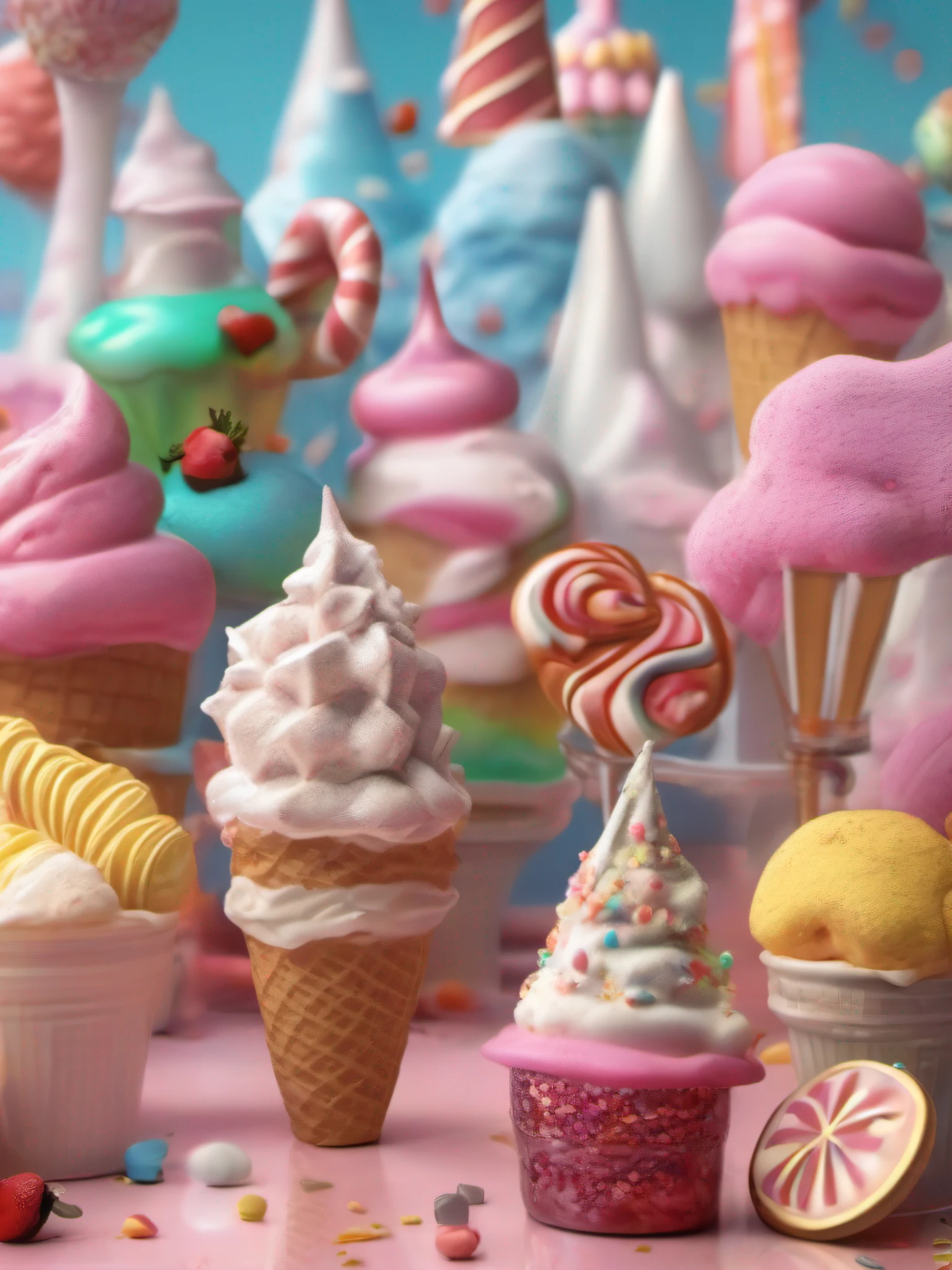 "Ice cream Concept" (best quality,4k,8k,highres,masterpiece:1.2),ultra-detailed,(realistic,photorealistic,photo-realistic:1.37),Ice Cream Fantasy concept visual artwork,illustration,creative dessert,fantasy world,delicious treats,playful atmosphere,colorful dreamlike scene,magical dessert land,enchanting ice cream sculptures,floating cotton candy clouds,luscious chocolate rivers,mystical candy trees,giant rainbow lollipops,butterfly-shaped ice cream cones,pastel-colored macarons,sprinkles that sparkle like stars,whimsical ice cream truck,sparkling sugar sculptures,frosted gingerbread house with ice cream walls,marshmallow snowmen with ice cream hats,towering ice cream sundae with flavors that change like the seasons,mesmerizing ice cream flavors like unicorn tears and stardust,vibrant colors that burst with flavor,surreal lighting that highlights the textures of the desserts,artistic interpretation of a dessert wonderland,immersive and dreamy experience