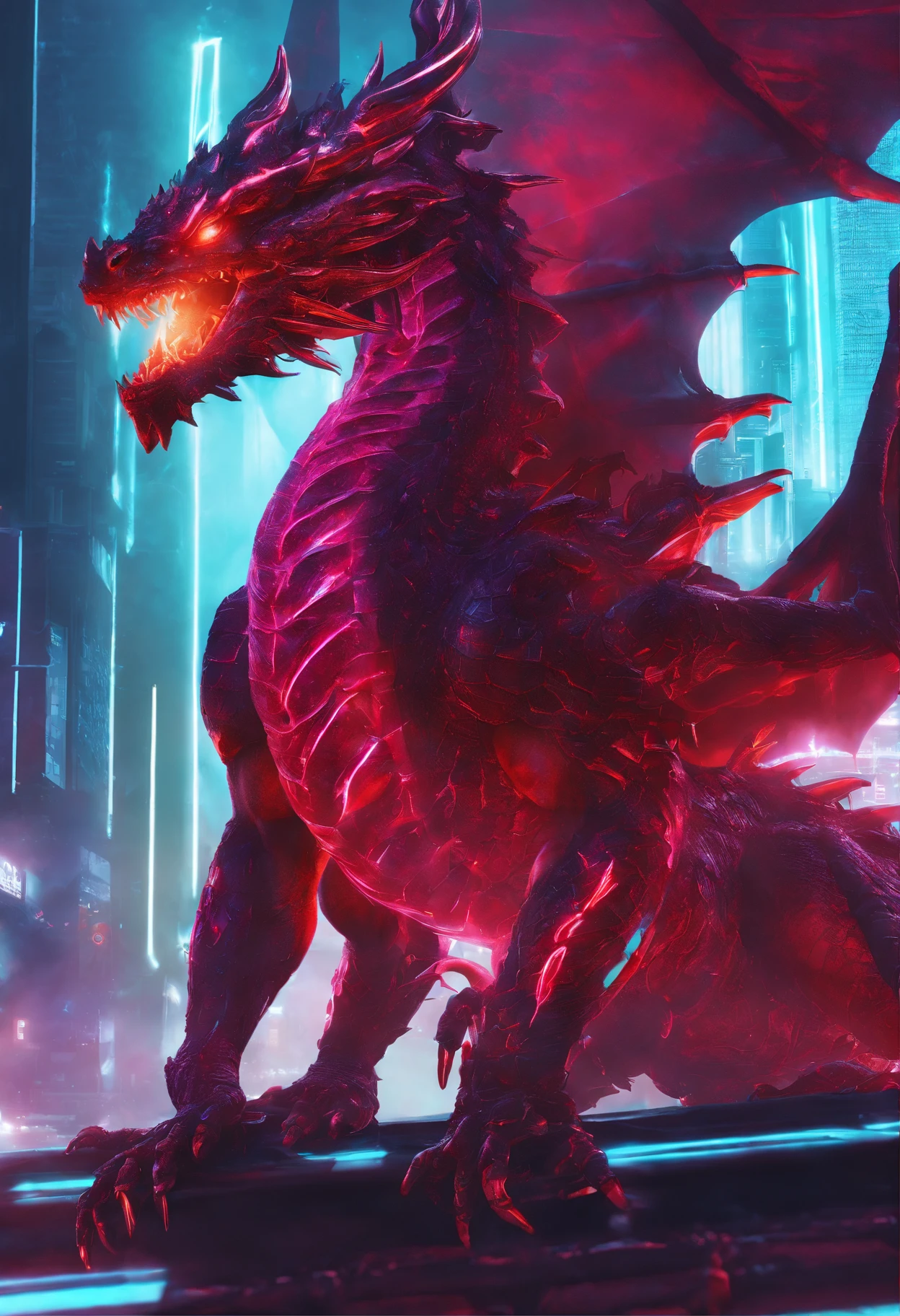 <lora:Classic Western Dragons XL:0.8> giant dragon around the city, (masterpiece), best quality, highres, 4k, 8k, amazing quality, amazing shading, soft lighting, cyberpunk, neon lights in the background, intricate detail, extremely detailed
