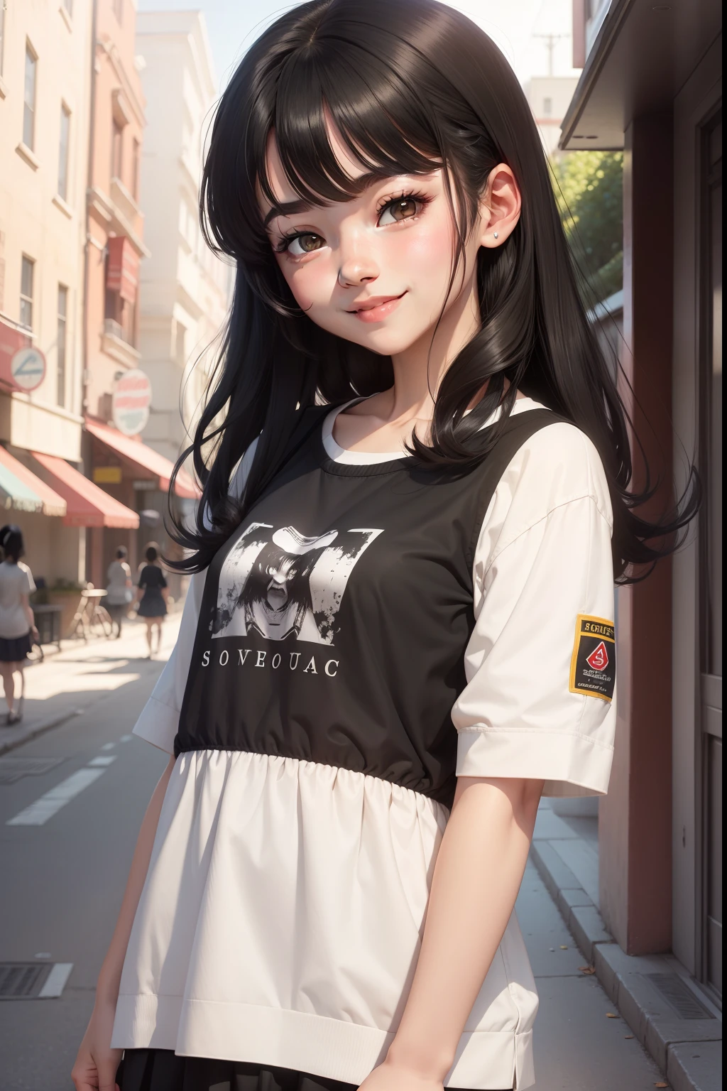 animated girl , black hair , smile