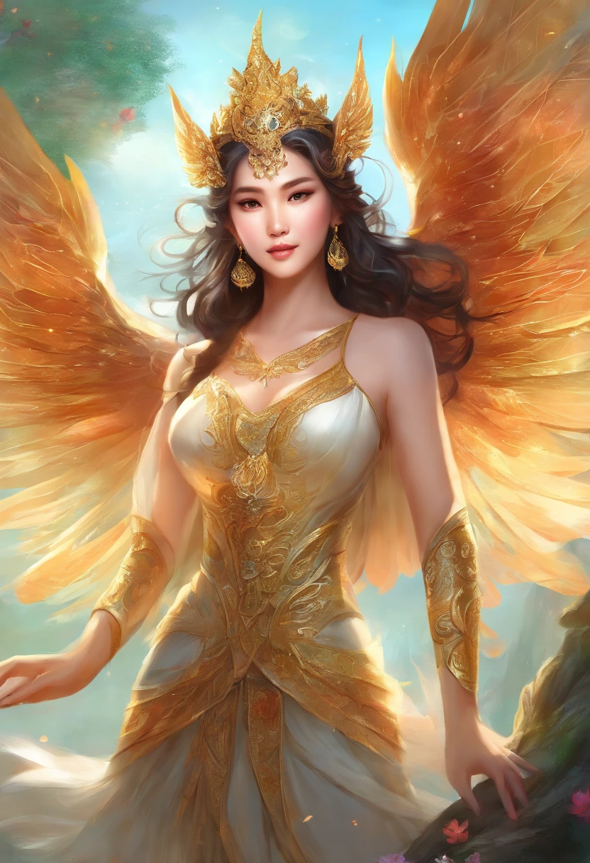 Kinnaree, lady in Thai Literature, have big and beautiful wing, very gorgeous,very beautiful women, Asian gorgeous face, verry hot body, Voluptuous.