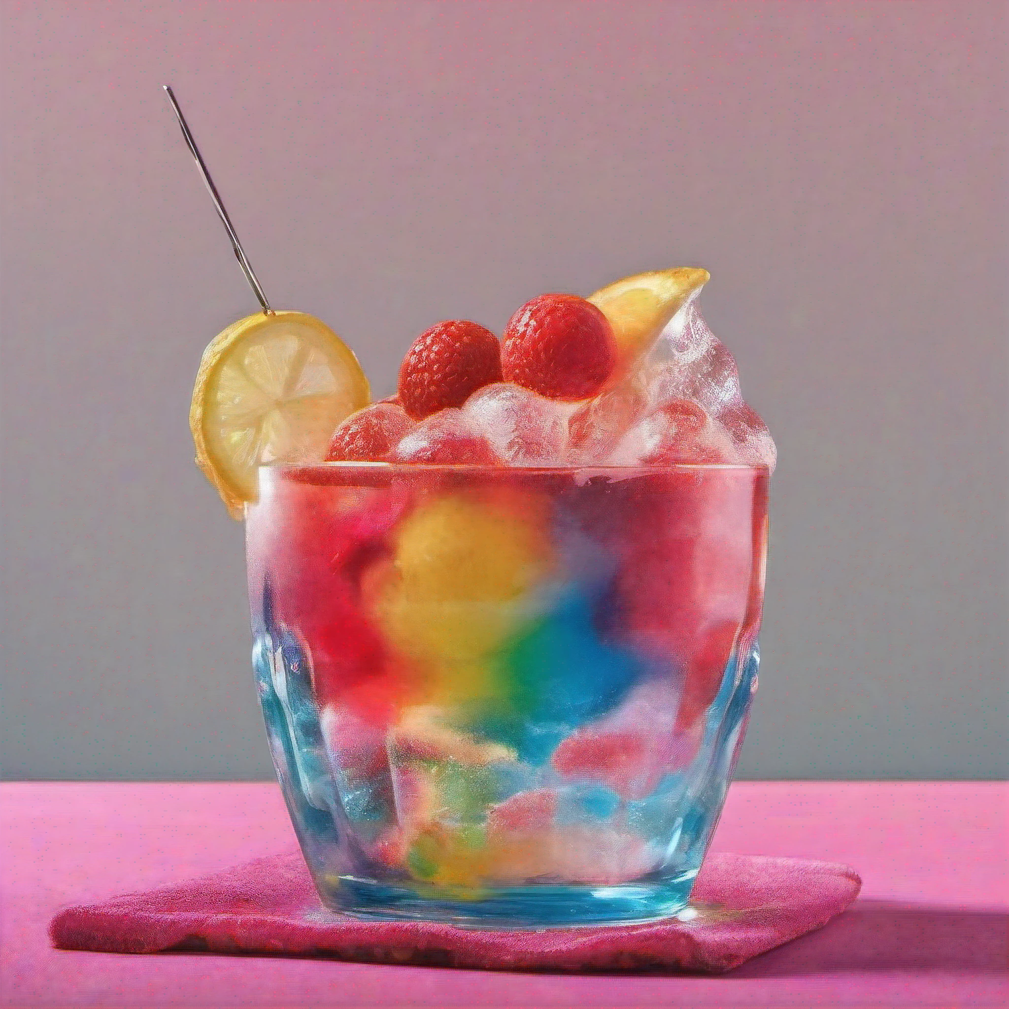 glass　with ice cream on top of brightly colored carbonated water