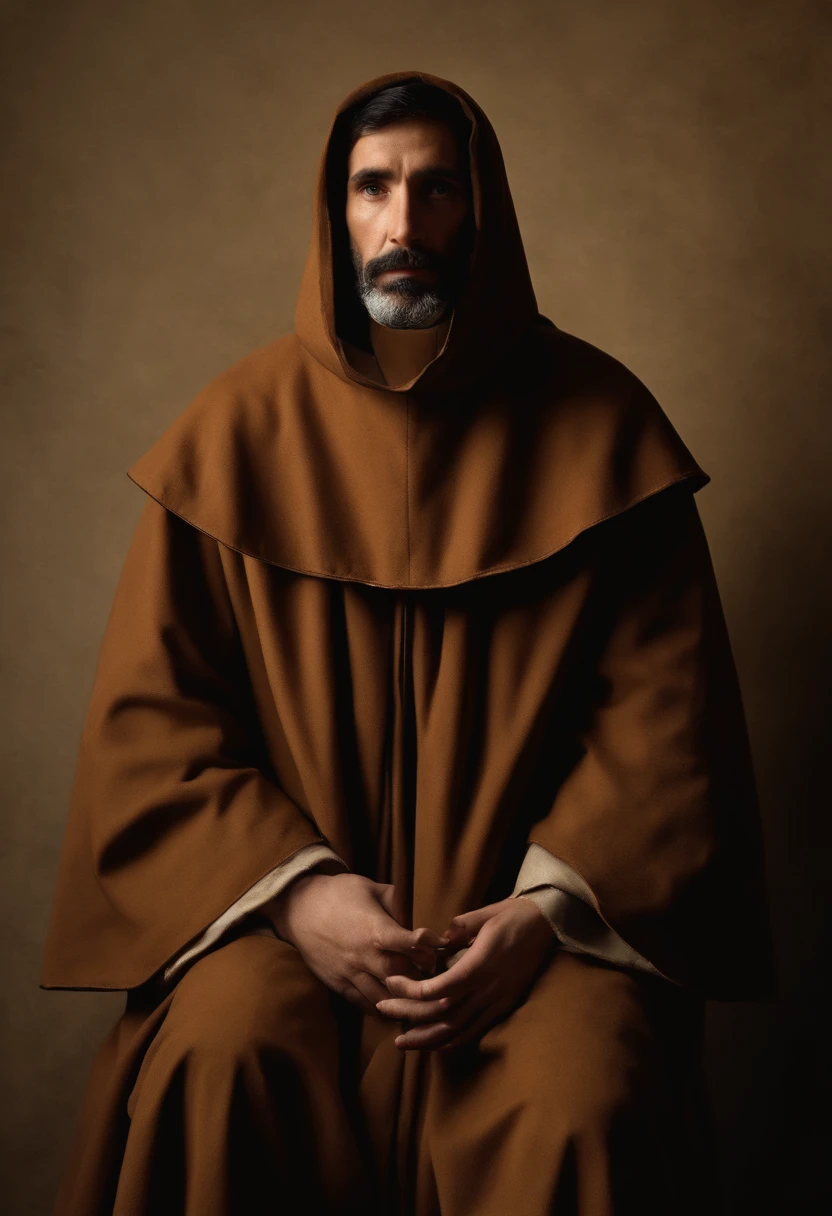 Um homem com barba e um manto marrom, st francis of assisi, Arte Religiosas, Realista, Francisco de Zurbaran, Directed by: Francisco de Zurbarán, portrait of saint of the pit, Retrato do monge, Directed by: Antonio de la Gandara, santo, monge, Zurbaran, inspired by Francisco de Zurbarán, inspirado em Antonio de la Gandara, by Francisco de Holanda