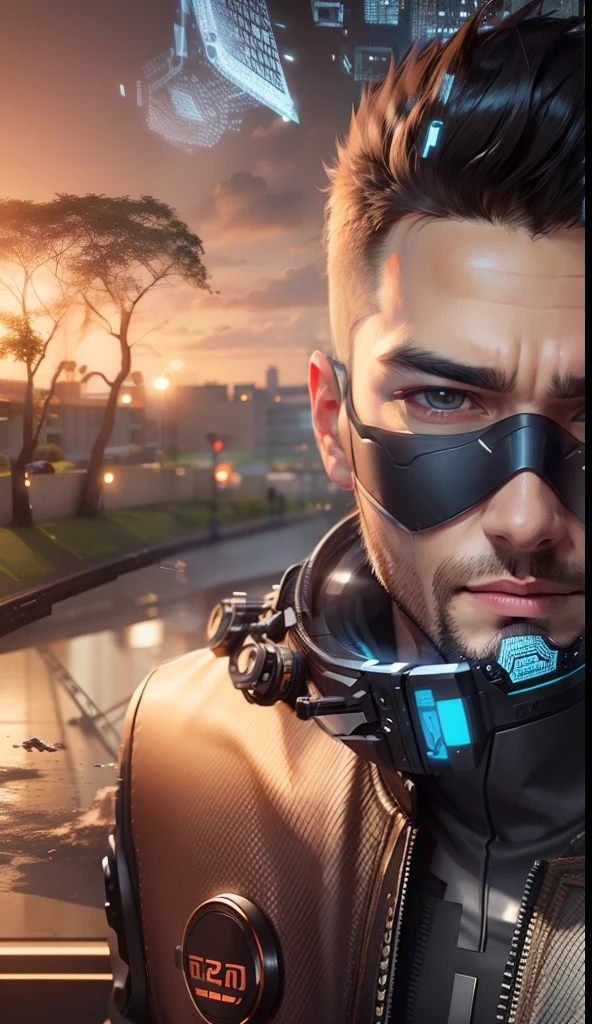 Change background cyber handsome boy, realistic face,8k ultra realistic,