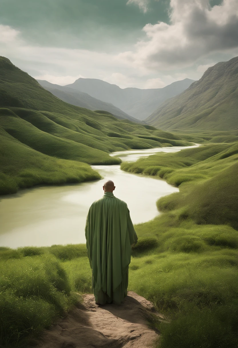 (Masterful, superb, super detailed, ultra high resolution)), a monk standing in flowing landscape flowing scenery flowing landscape rendered in a movie theater, organic flowing forms Gothic terrain and topography light green and white Mediterranean landscape fluidly forming
The text seems to be describing in an elaborate way a highly detailed image of a monk standing in a flowing landscape with Gothic inspired terrain, in light green and white colors, resembling a Mediterranean landscape. The text emphasizes the flowing, fluid nature of the image and that it has a very high level of detail and visual quality, like it was rendered for a movie.