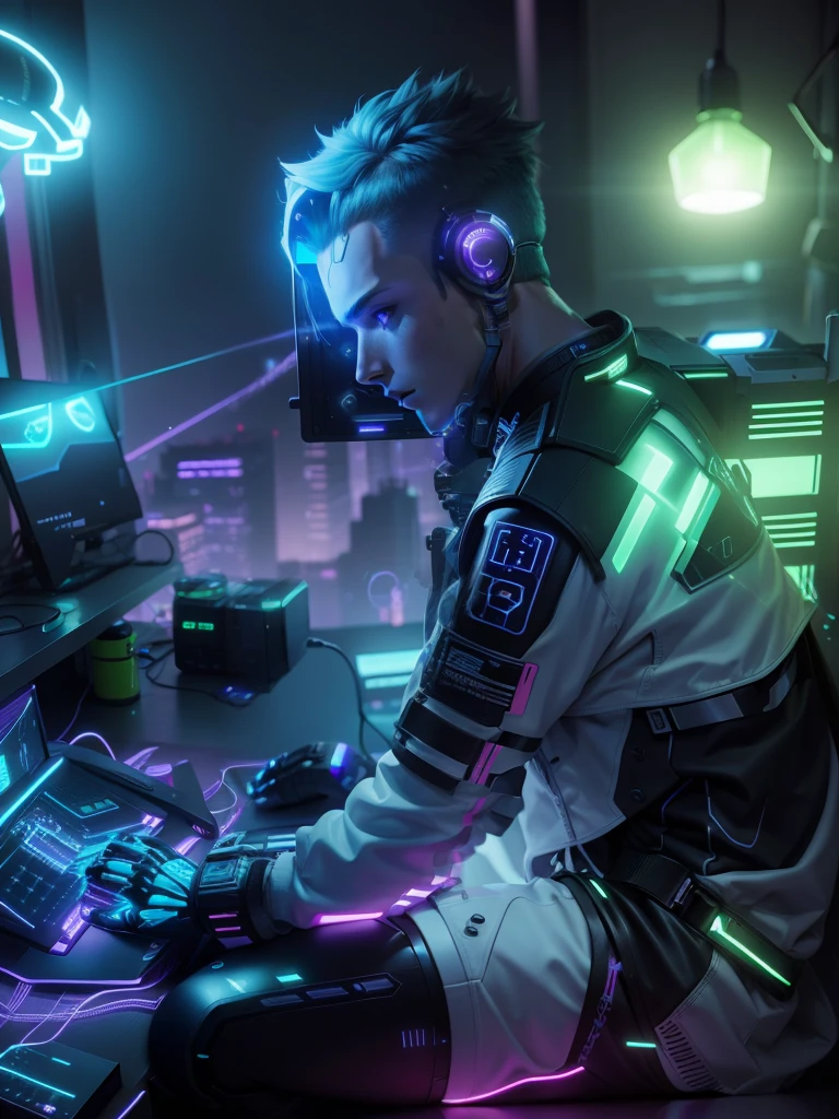 Cyber punk boy, woking pc 18k night led lights , High details