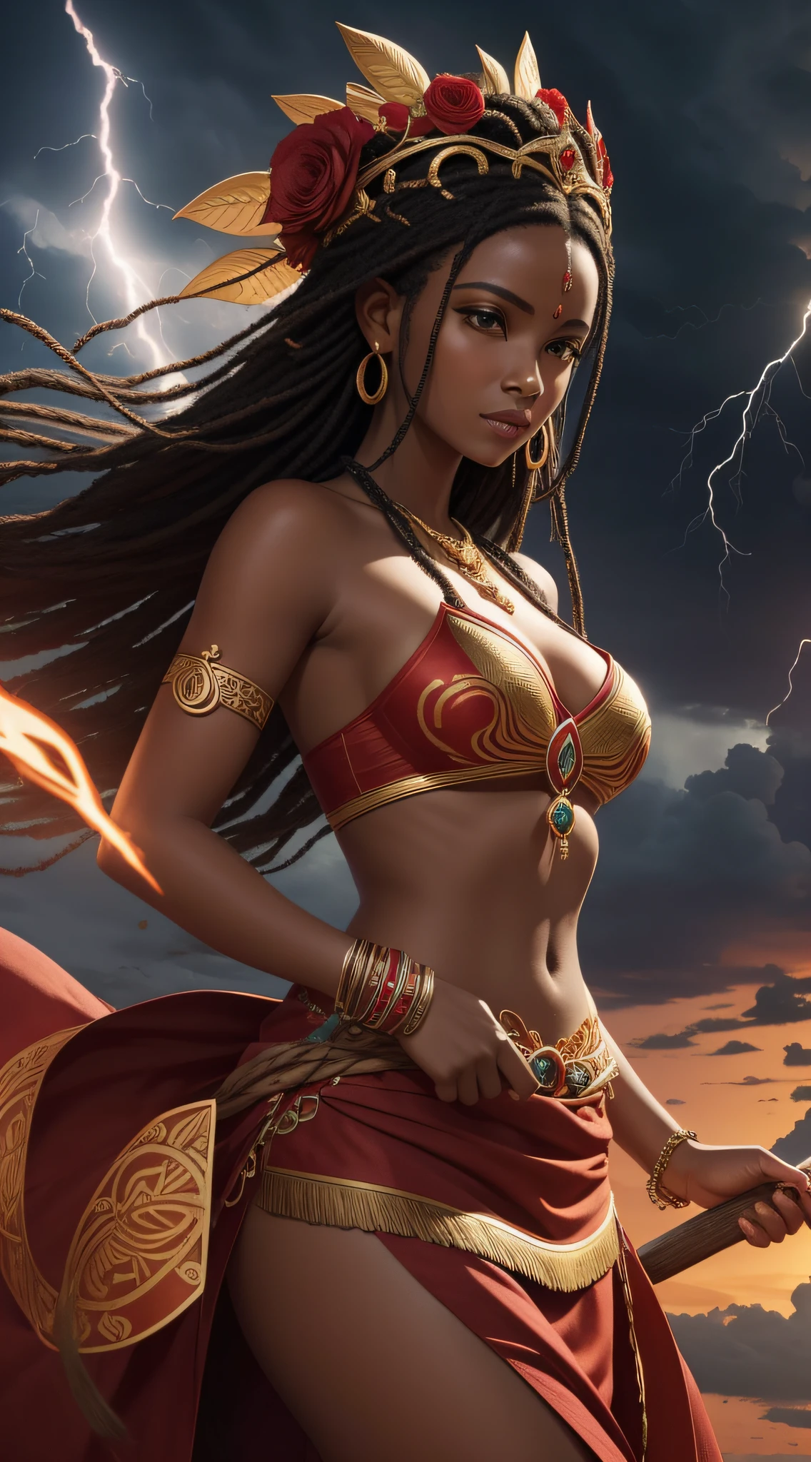 Iansã, also known as Oyá or Yansã, is a revered deity in Afro-Brazilian religions like Candomblé and Umbanda. Here's a summary of the characteristics and meanings associated with Iansã:
The Queen of Winds and Storms: Iansã is often depicted as the queen of winds, storms, and lightning. She is a powerful figure linked to the forces of nature.
Color and Symbols: Iansã is associated with the color red and is typically depicted wearing a flowing skirt symbolizing the movement of the winds. Her symbols include swords, fans, and lightning bolts.
Day of Celebration: Iansã's day of celebration varies depending on the religious tradition but is often associated with Wednesdays. On this day, devotees wear red clothing, offer fruits, flowers, and spicy foods, and celebrate her energy.