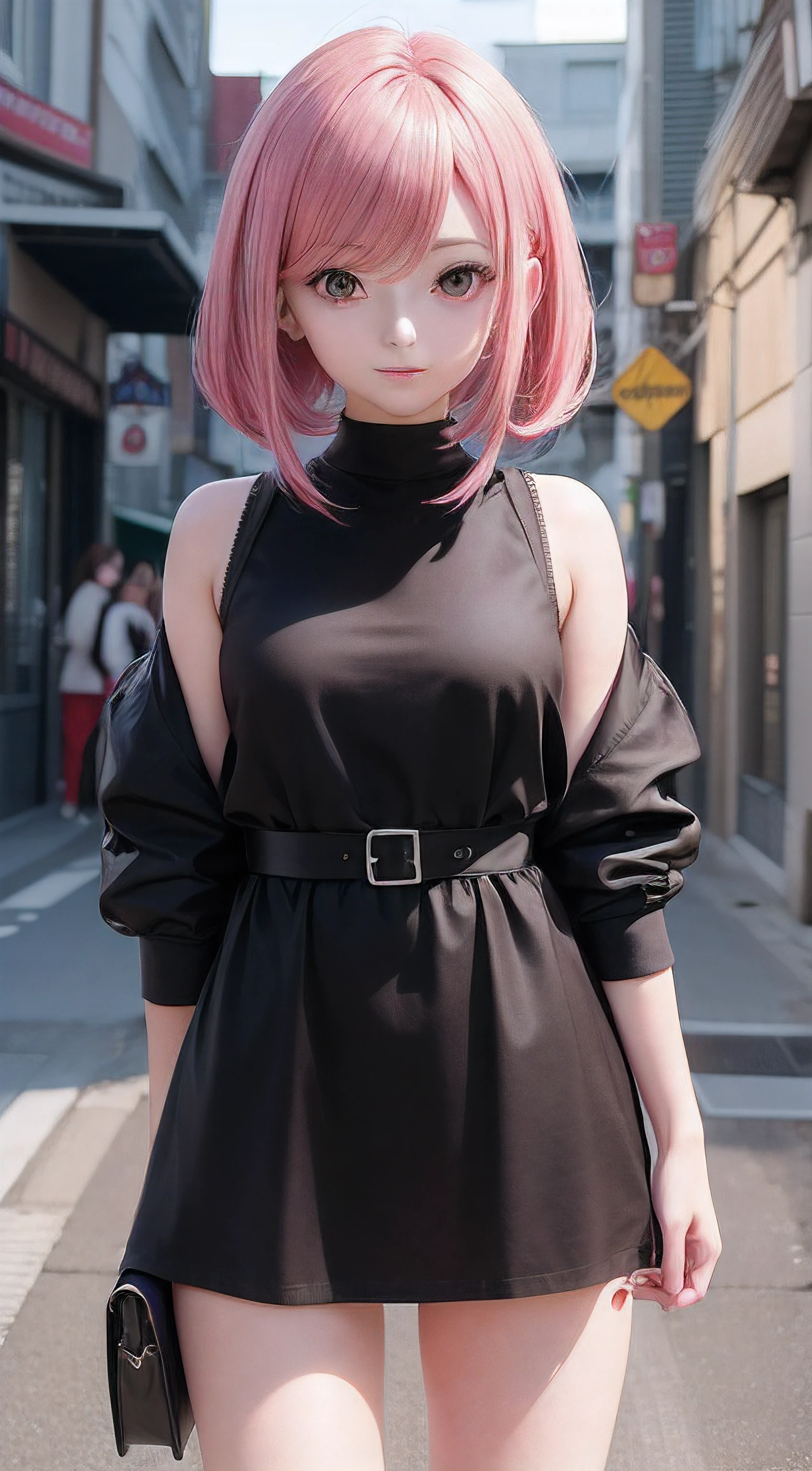 (obra prima) (ultrarealista) Anime - imagem de estilo de uma linda mulher, cabelo rosa, sorrindo em um vestido com uma jaqueta de couro preta com rosa, fones de ouvido, olhos de anime, photo perfil, photorealistic anime girl rendering, arte cg anime suave, Estilo anime 3D realista, anime. soft lighting, arte de anime realista, arte de anime digital, arte de anime digital detalhada, estilo anime 4K, Advanced digital anime art, anime sedutora, arte digital estilo anime, anime estilo 3d