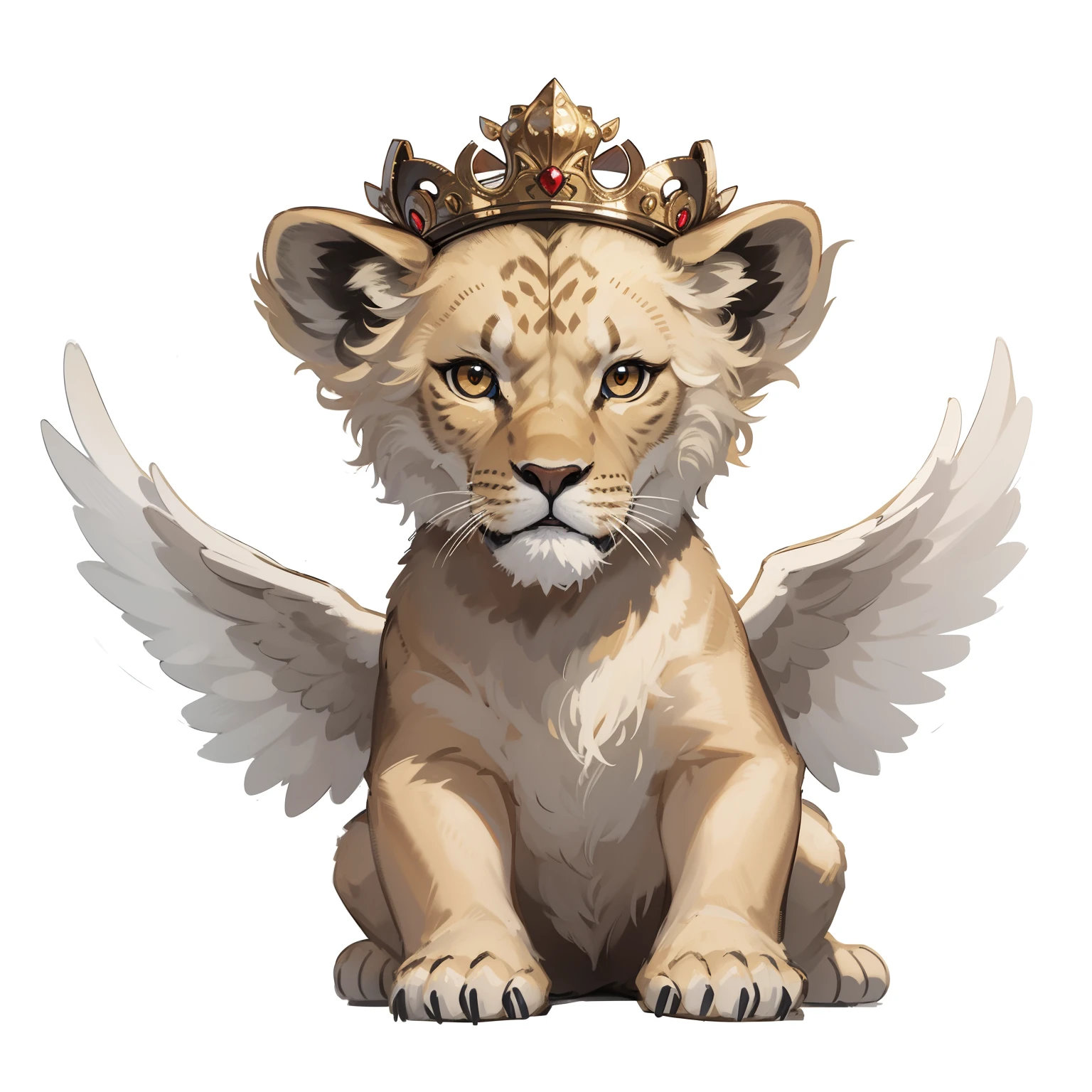 Bold and eye – catching graphic design of lion cub with wings and crown, street art sytle