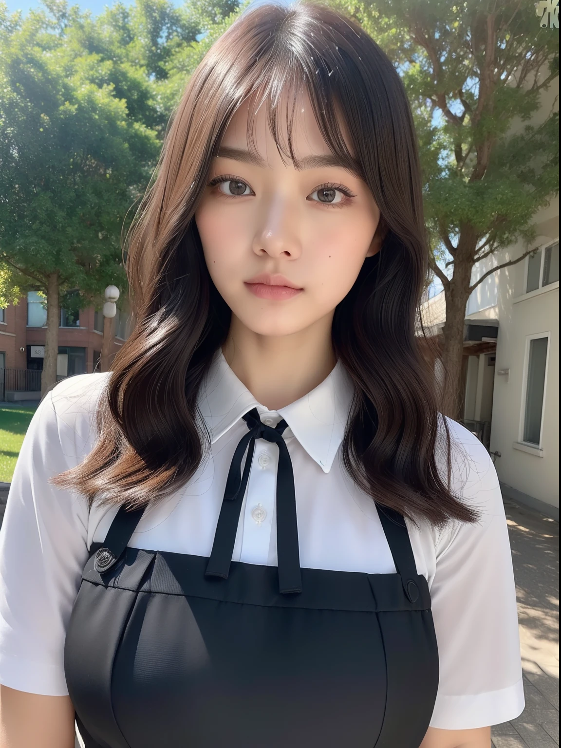 ((top-quality、8K、​masterpiece:1.3))、A dark-haired、bobhair、hi-school girl、Round face、Plump lips、Colossal tits、thighs thighs thighs thighs、Highly detailed facial and skin texture、A detailed eye、二重まぶた、Schools