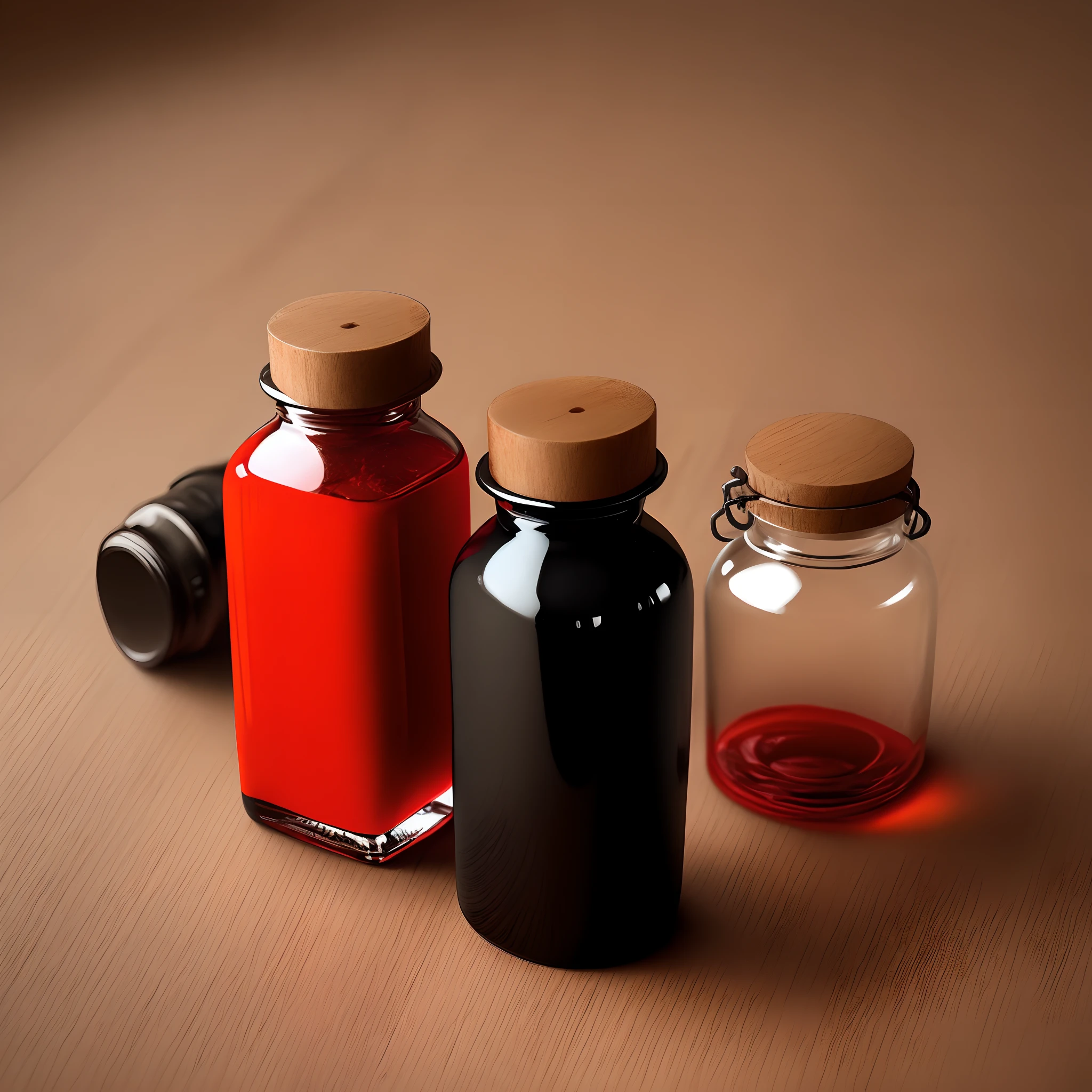 Black ink bottle with red hue