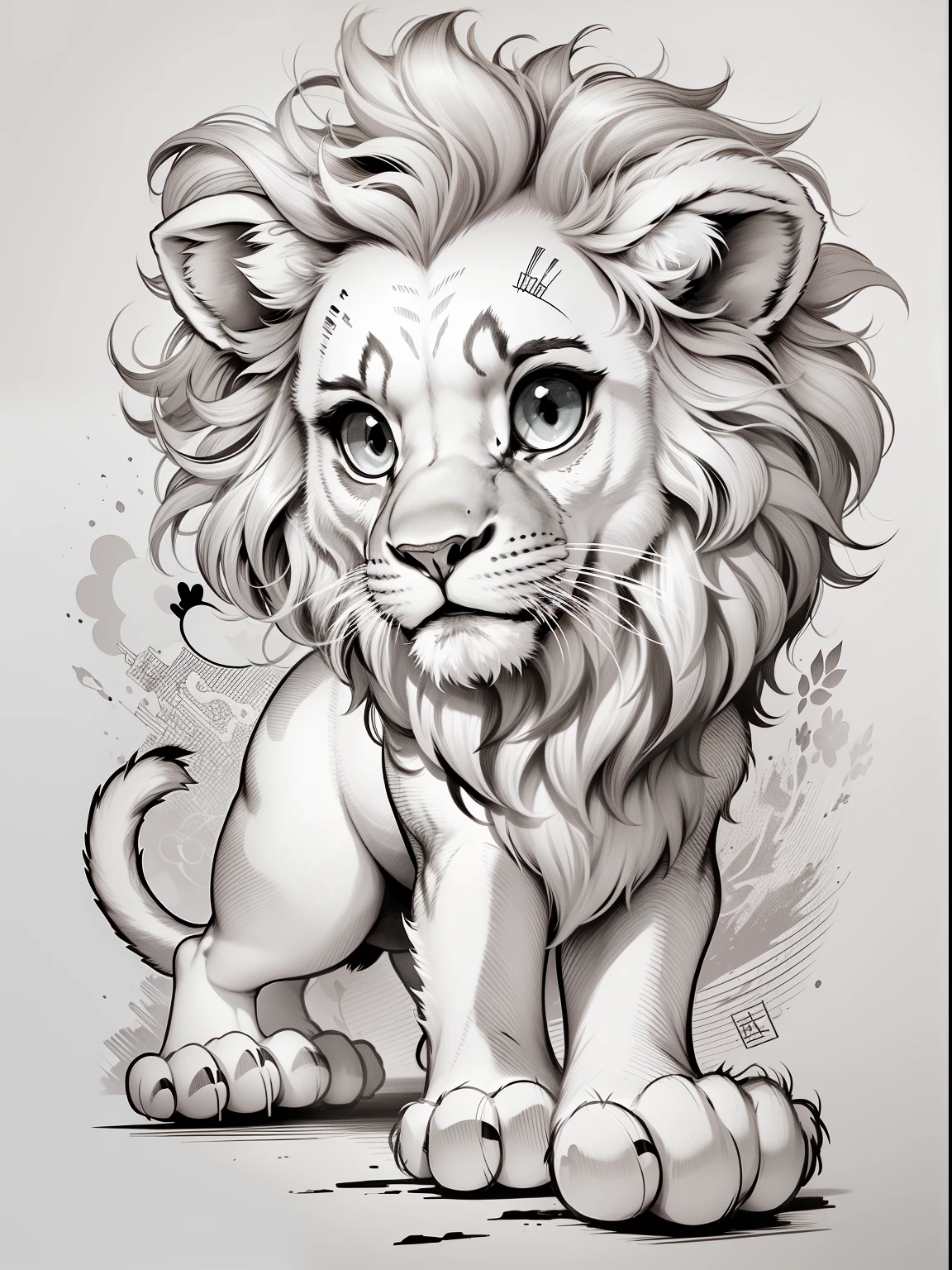 design t-shirt graphic, cute cartoon lion coloring pages, full white, fleischer cartoon style ,white background, playful style, out of the box,