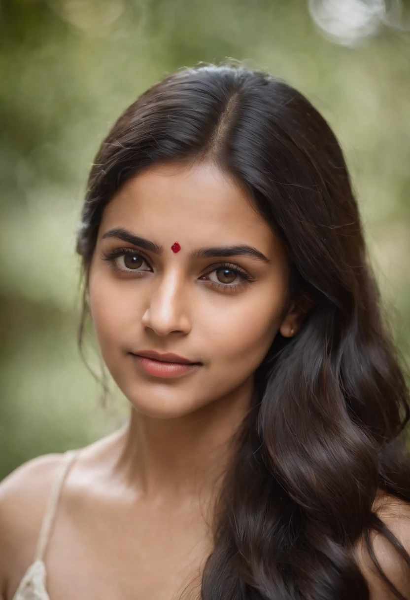 An Indian girl of  21 having long black open hair and a brown eyes