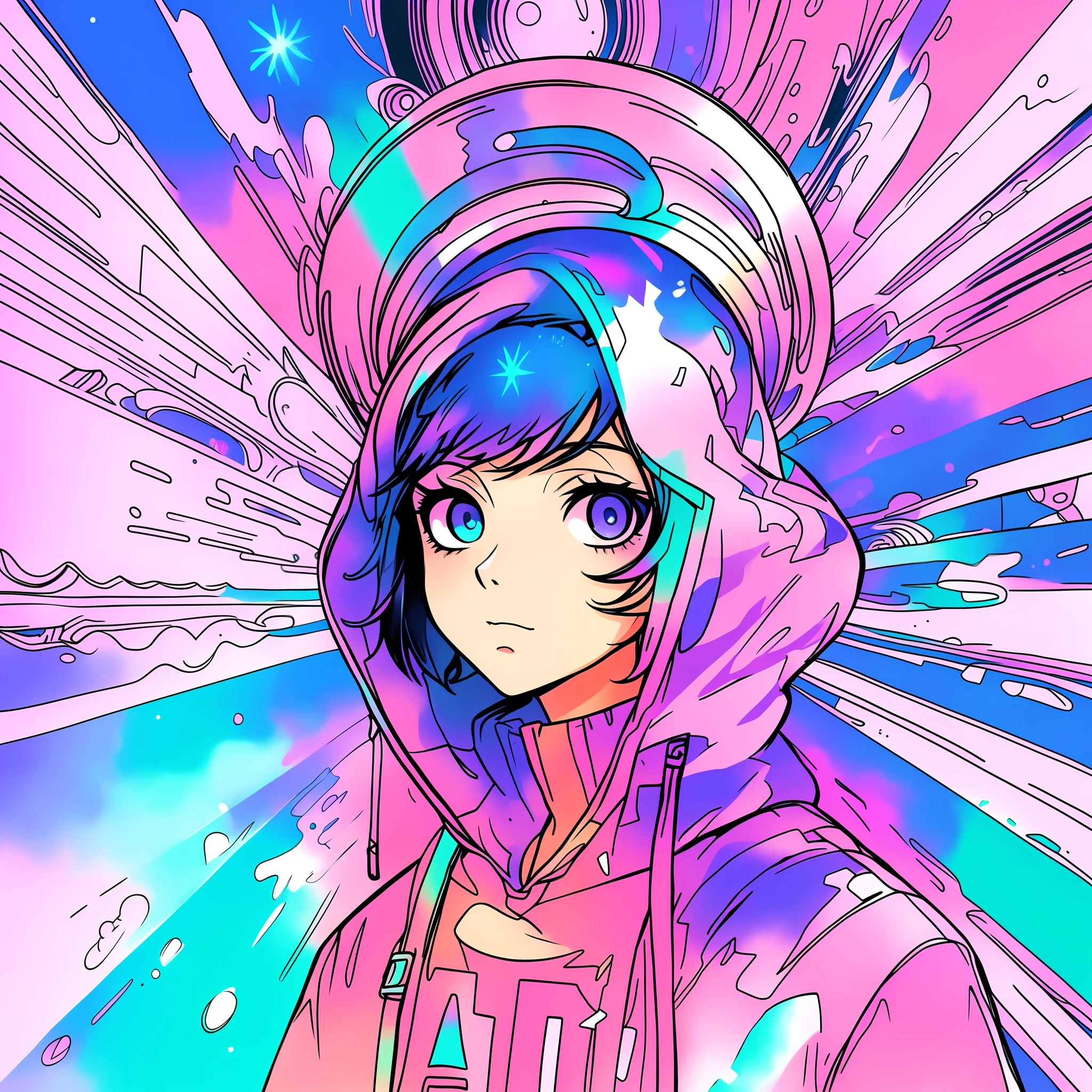 Anime girl with hoodie and hoodie on colorful background, anime style 4 k, cyberpunk anime girl in hoodie, anime style illustration, jen bartel, digital art in anime style, anime art wallpaper 4k, anime art wallpaper 4k, digital art in anime style, highly colorful,portrait anime space cadet girl, rossdraws cartoon vibrant, digital anime illustration, anime style artwork, anime abstract art
