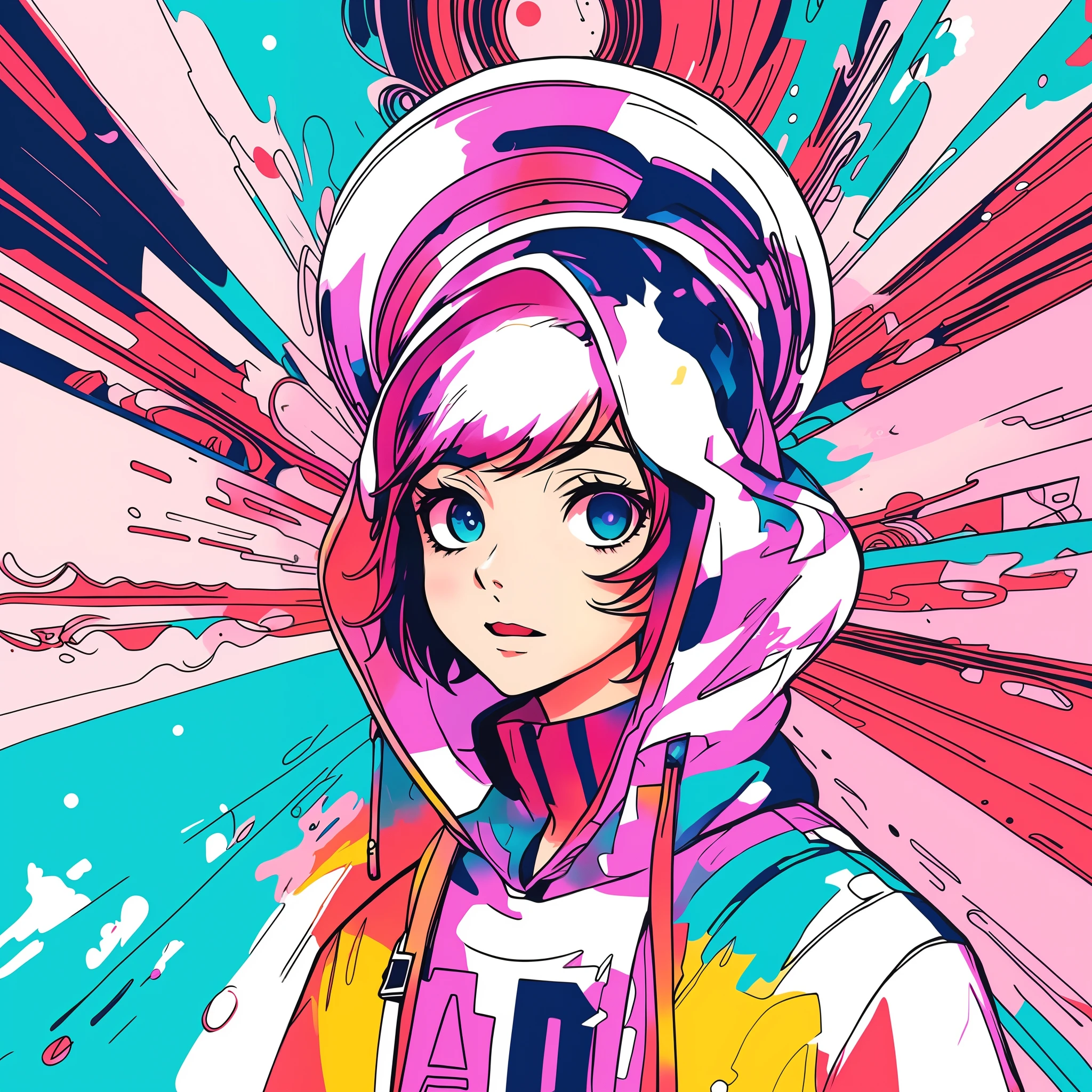 Anime girl with hoodie and hoodie on colorful background, anime style 4 k, cyberpunk anime girl in hoodie, anime style illustration, jen bartel, digital art in anime style, anime art wallpaper 4k, anime art wallpaper 4k, digital art in anime style, highly colorful,portrait anime space cadet girl, rossdraws cartoon vibrant, digital anime illustration, anime style artwork, anime abstract art