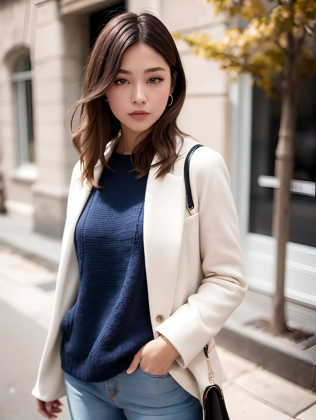 2023 Autumn Outfit、Beautuful Women、In the street、Realistic eyes、Realistic skin type