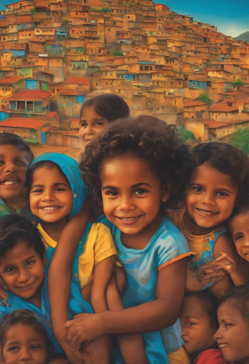 image of the map of Brazil with favelas and children's faces