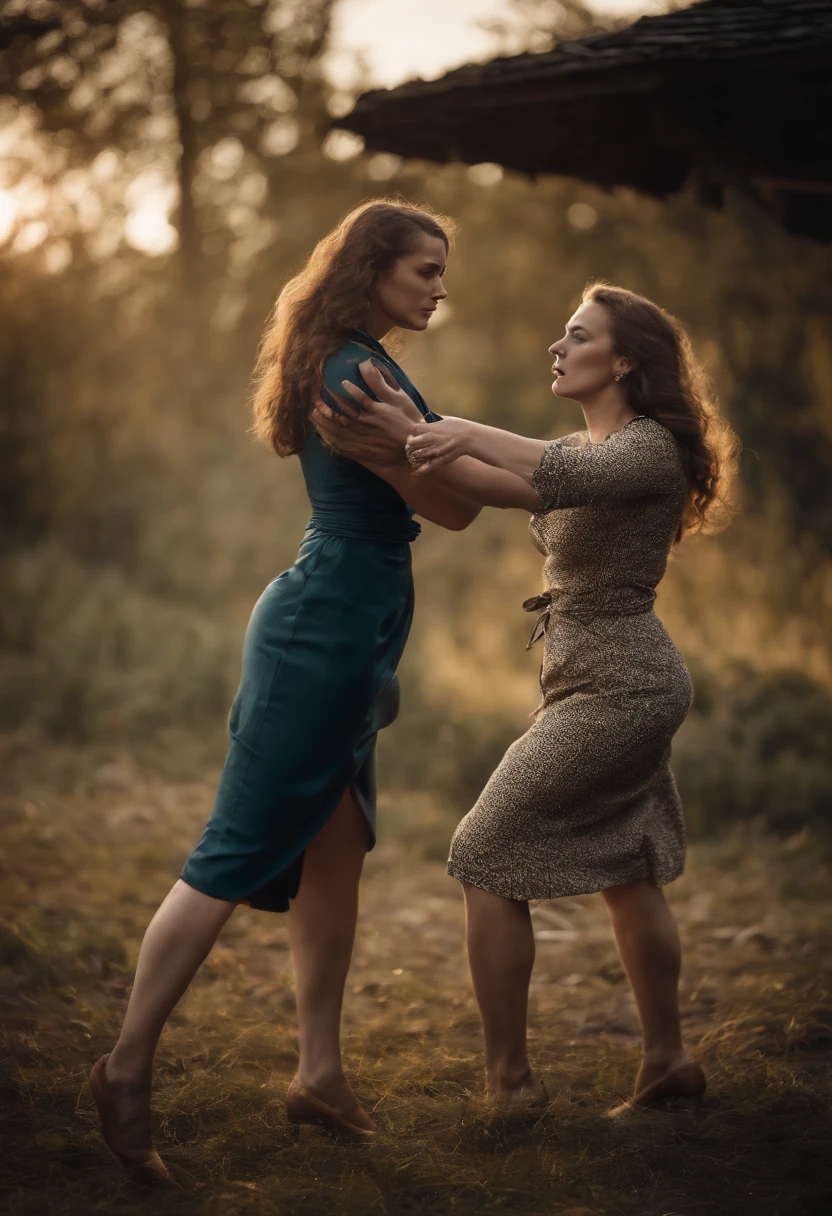 Brawl between young women in dresses　catfight