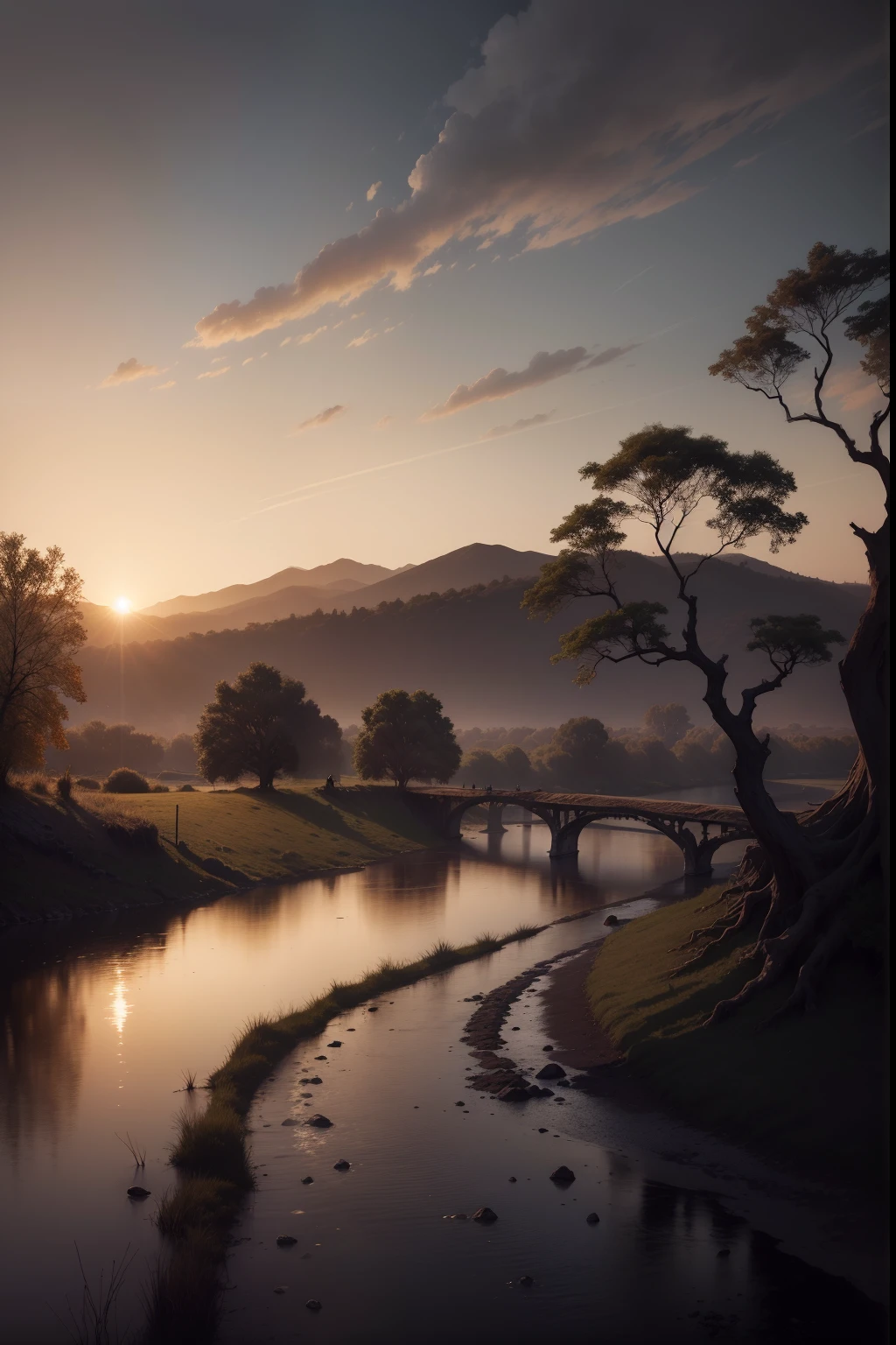 Withered vines, old trees, dark crows, small bridges and flowing water, people on the ancient road, westerly wind and thin horses, the sun sets, heartbroken people are at the end of the world