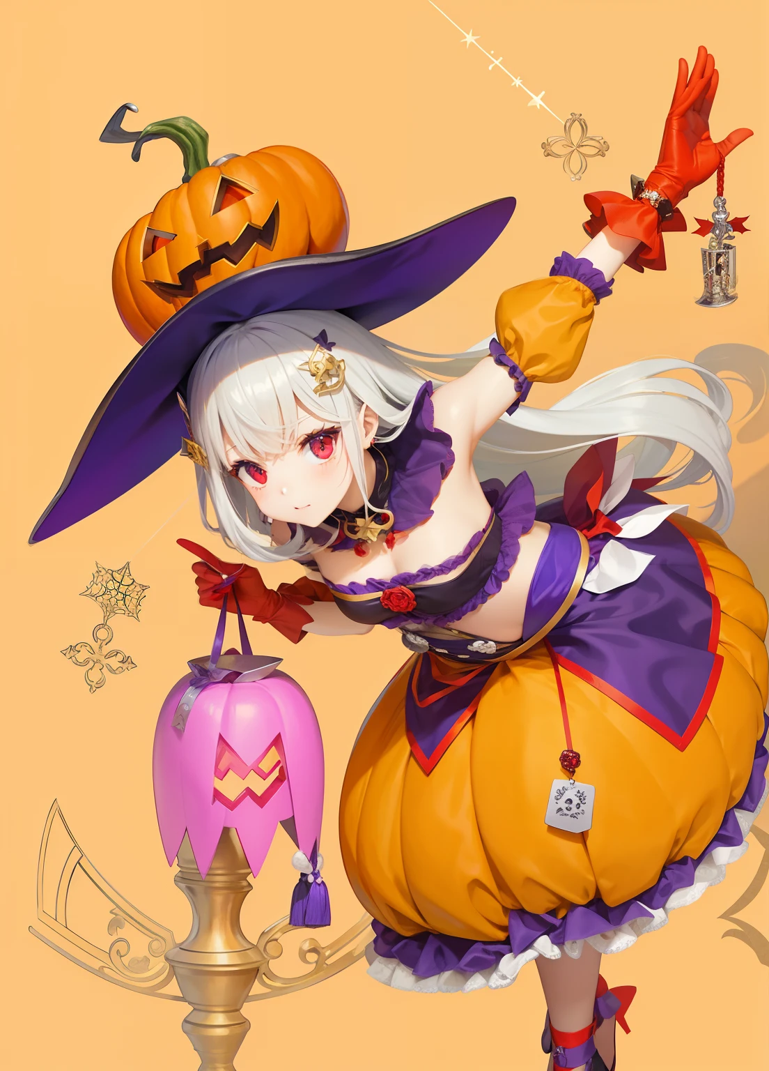 Halloween、silber hair、Red eyes、Red gloves、Golden cross hair ornament、