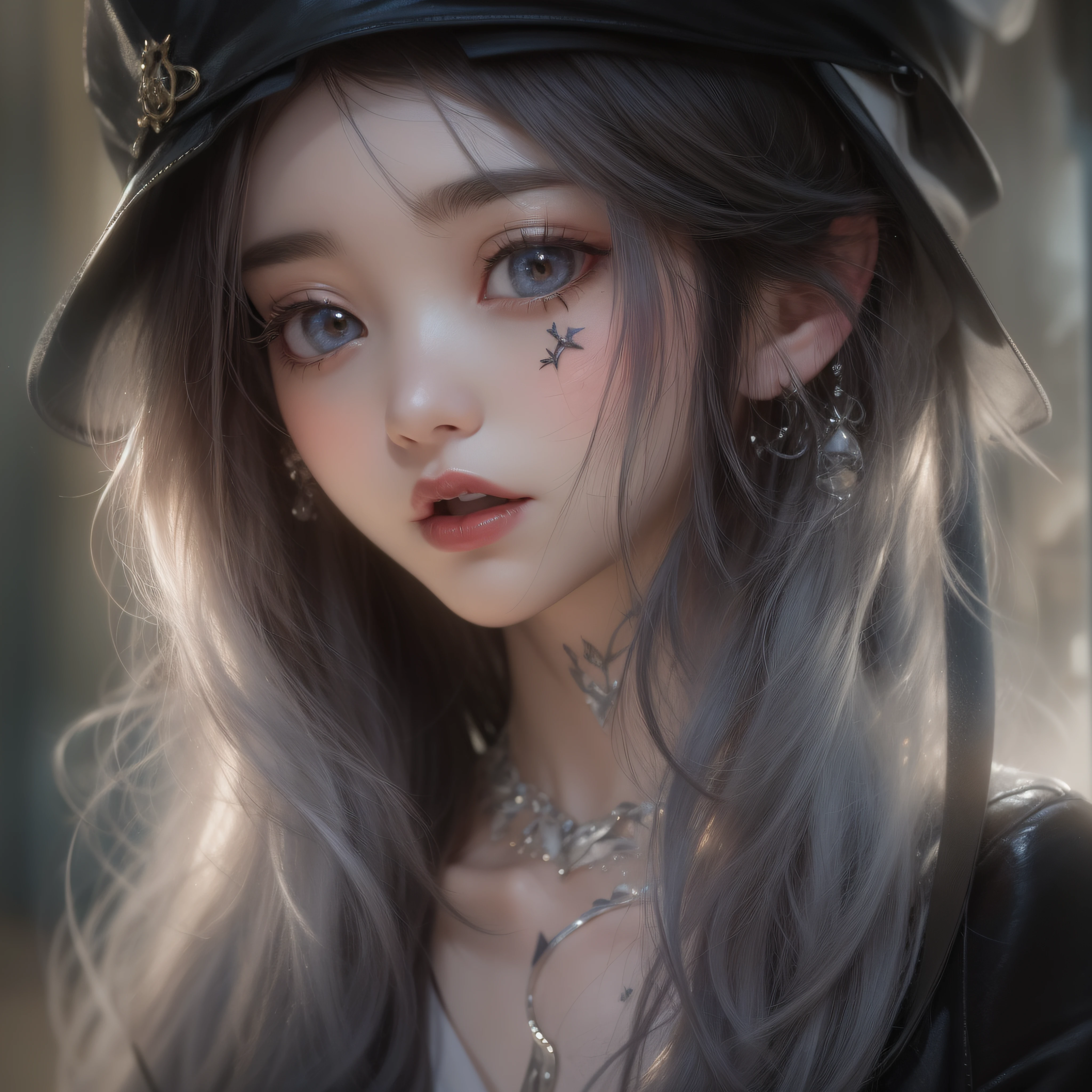 Gothic Girl、makeup、close up of face、(realisitic、hight resolution)、(1 girl in)、Do-Up Eye、Korean Girl、(Best Quality), (masutepiece), (1girl in), Solo, a beauty girl, Perfect face,,dreamlikeart、Highly detailed airbrush art((Surreal))、Volumetric lighting、(top-quality)、The ultra-detailliert、