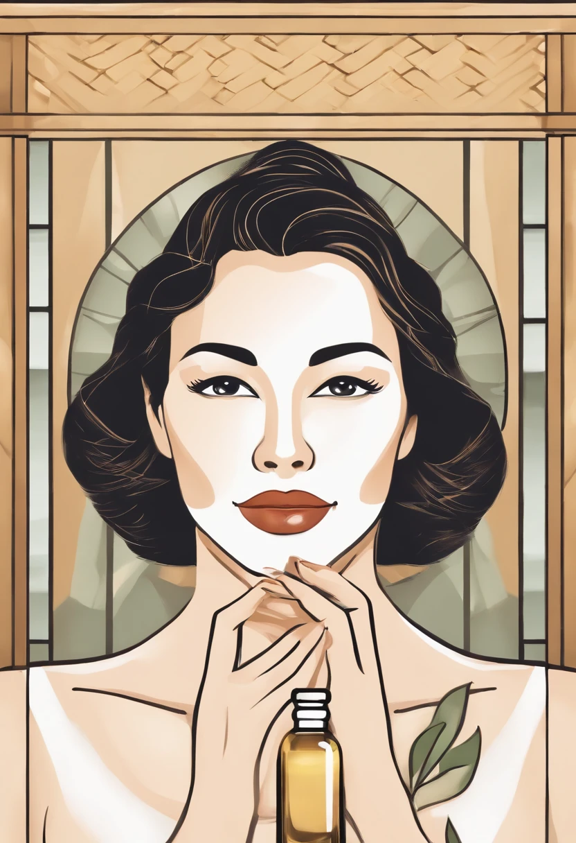 realisitic, Woman in her 40s receiving a facial massage with a bottle of oil, symmetric face, exquisite facial details, facial, exclusive, advanced technology, program, exquisite facial details, The beauty of the face, symmetrical face, Beauty Shots, Skincare, South Korean, Perfect facial symmetry, Clear facial and body skin, Spa, Face Precision,
