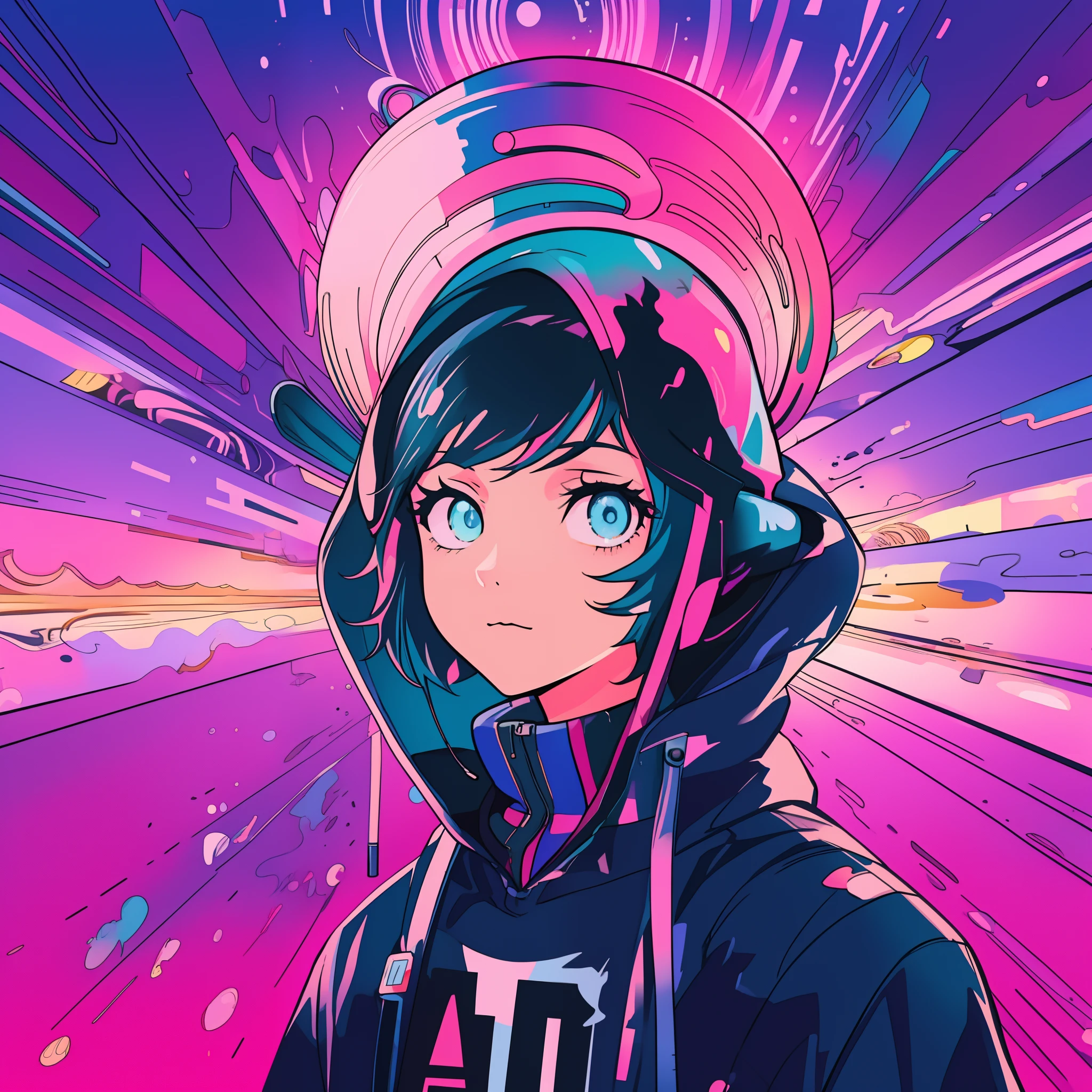 Anime girl with hoodie and hoodie on colorful background, anime style 4 k, cyberpunk anime girl in hoodie, anime style illustration, jen bartel, digital art in anime style, anime art wallpaper 4k, highly colorful,anime art wallpaper 4k, digital art in anime style, portrait anime space cadet girl, rossdraws cartoon vibrant, digital anime illustration, anime style artwork, anime abstract art