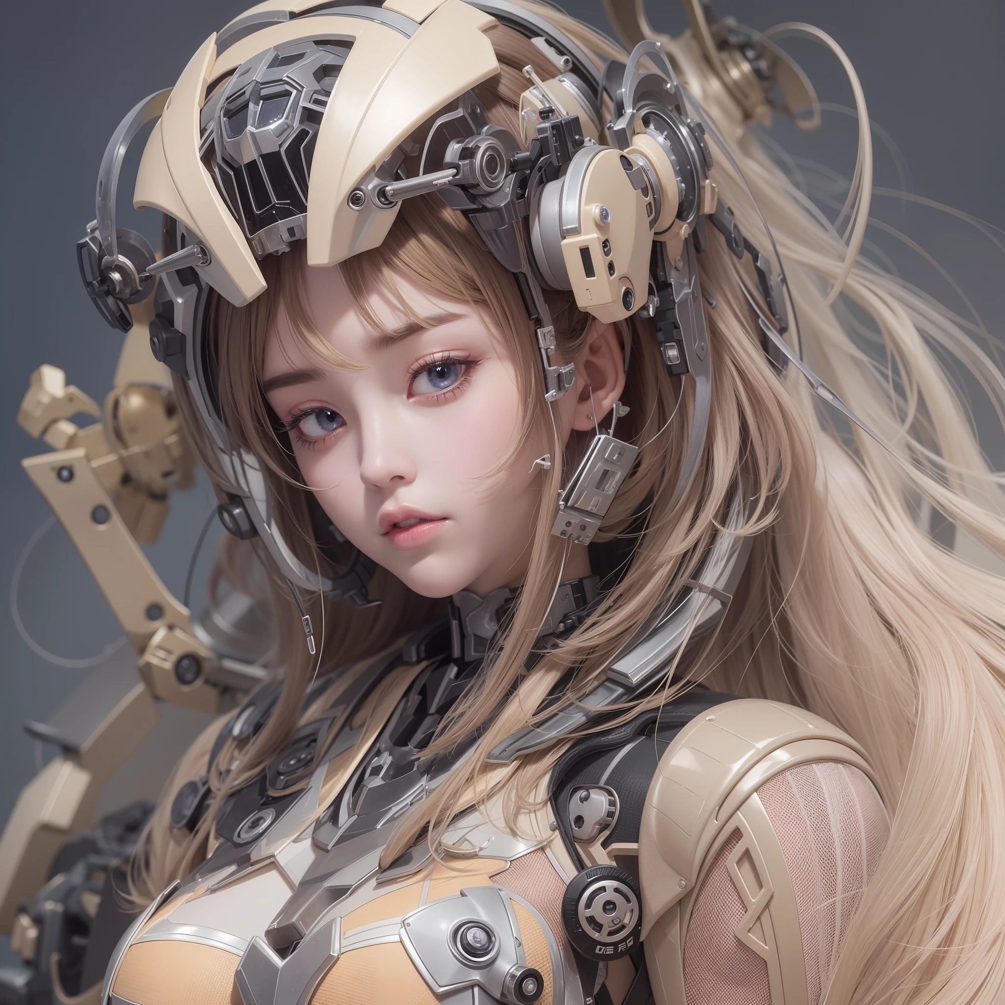 machinery suit、Mechanical body、Skeletal、Mecha mask close-up、Gothic girl、Makeup、(hentail realism、A high resolution)、(1 girl in)、eye、Korean girl、(Best quality), (masutepiece), (1girl in), Solo, a beauty girl, Perfect face,,DreamlikeArt、Highly detailed airbrush art((Surreal))、voluminetric lighting、(top-quality)、The ultra-detailliert、Rear space、The star slowly tilts westward。Light brings light to the machine、Create beautiful scenes。Her eyes glow visibly pink。Lots of stars