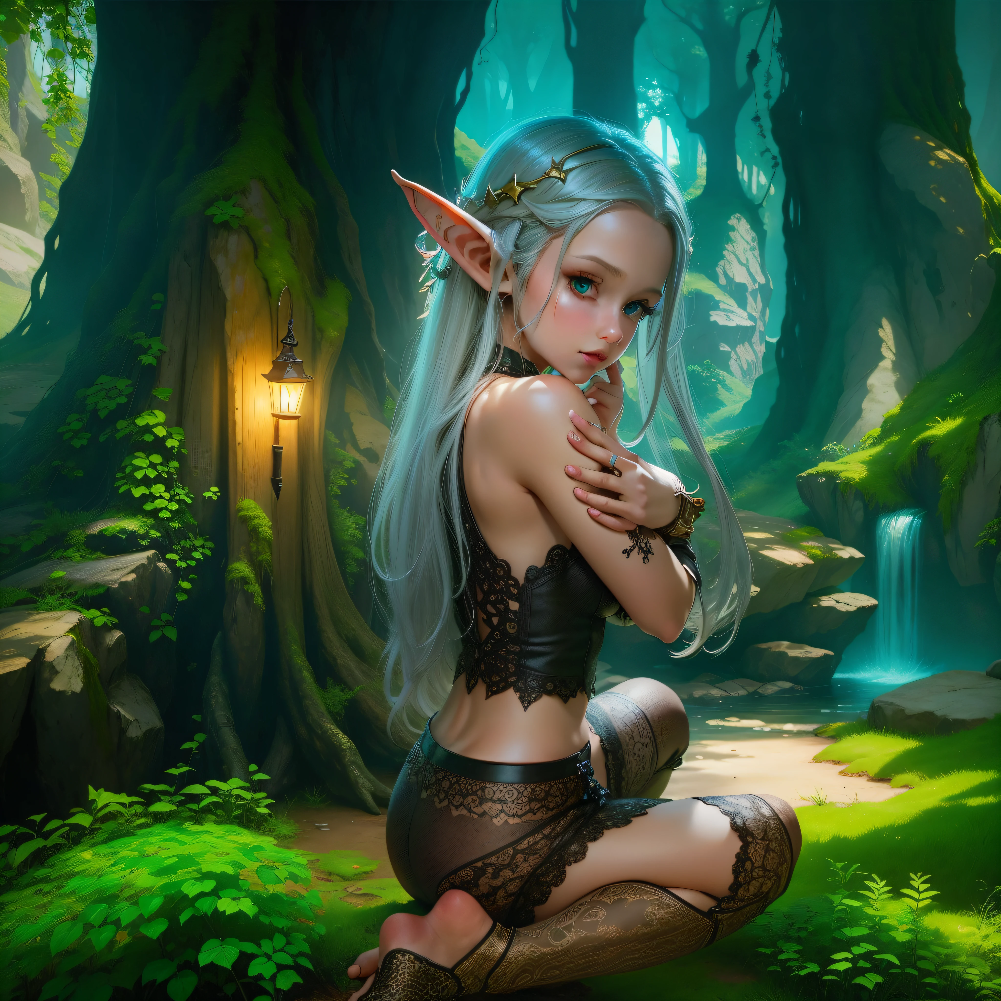 fantasy elf girl, don't change girlm create beautiful background