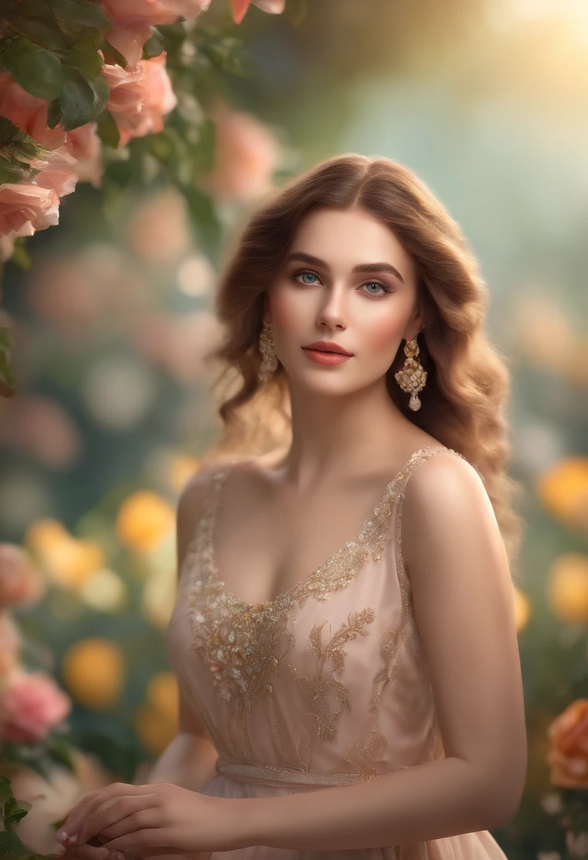 best quality,4k,8k,highres,masterpiece:1.2,ultra-detailed,realistic,photorealistic:1.37,beautiful detailed eyes,beautiful detailed lips,extremely detailed eyes and face,long eyelashes,1girl,illustration,floral garden,soft sunlight,flowy dress,colorful flowers,ethereal atmosphere,vibrant colors,bokeh,portrait