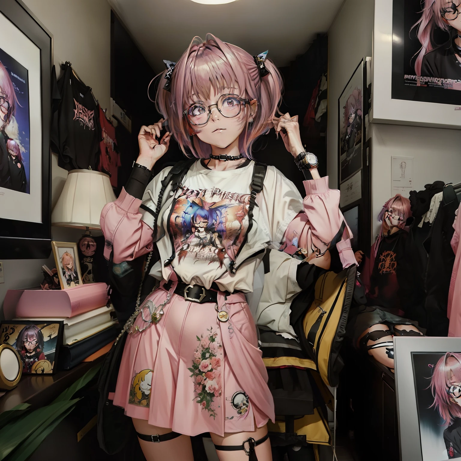 anime girl with pink hair and glasses posing for a picture, detailed digital anime art, smooth anime cg art, photorealistic anime girl render, artwork in the style of guweiz, detailed portrait of anime girl, portrait anime girl, kawaii realistic portrait, portrait of an anime girl, digital anime art, anime character portrait, stunning anime face portrait, digital anime illustration