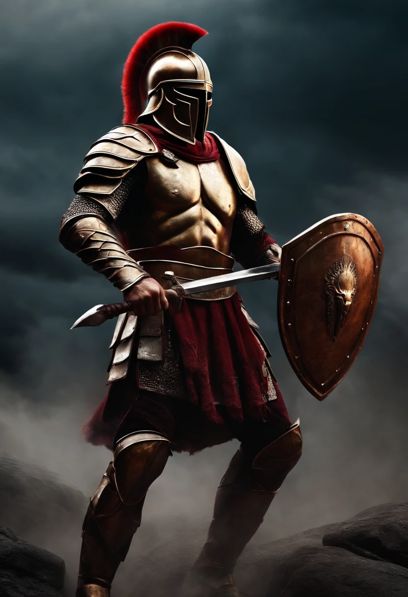 spartan warrior, fighting , bloody armor, epic, 8k