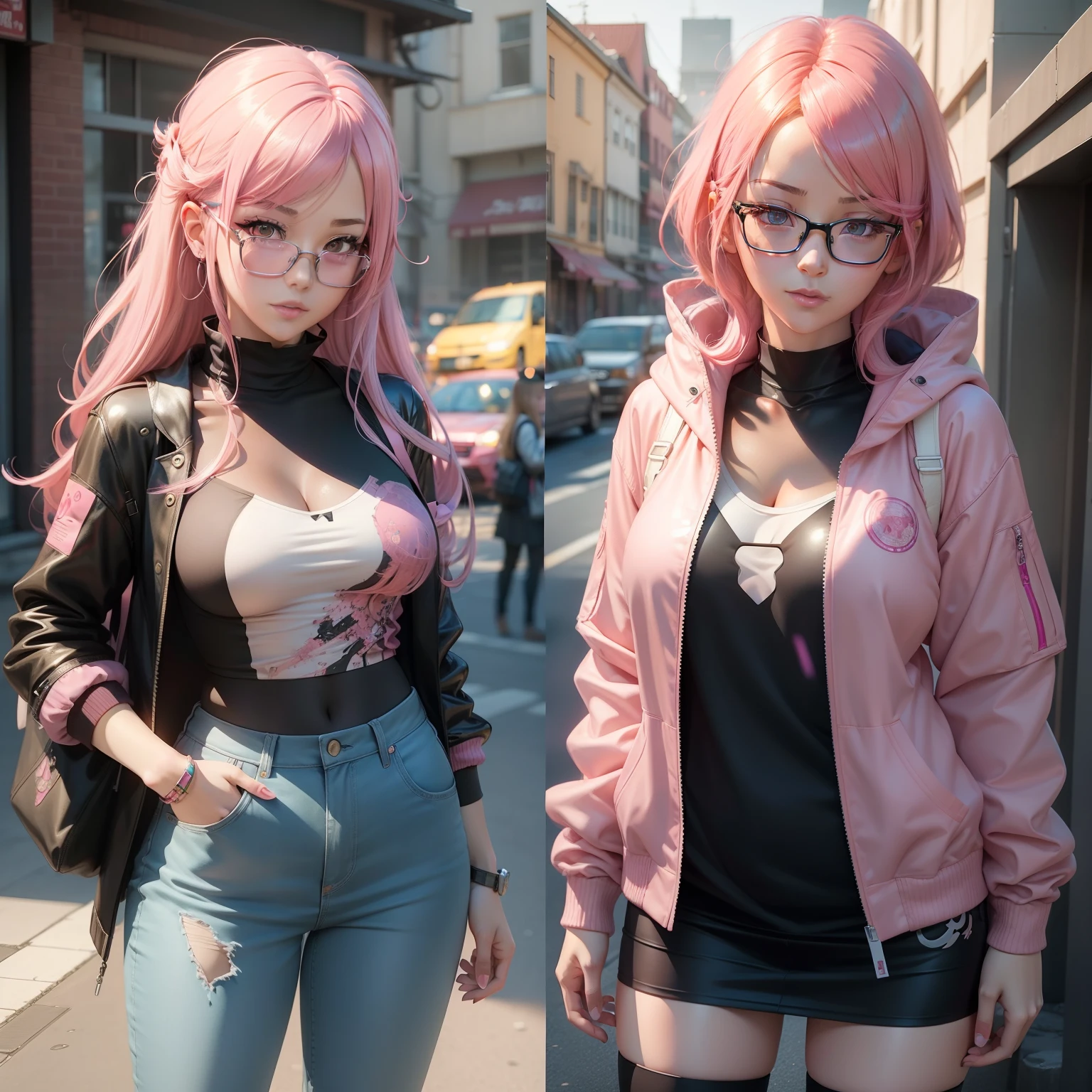 anime girl with pink hair and glasses posing for a picture, detailed digital anime art, smooth anime cg art, photorealistic anime girl render, artwork in the style of guweiz, detailed portrait of anime girl, portrait anime girl, kawaii realistic portrait, portrait of an anime girl, digital anime art, anime character portrait, stunning anime face portrait, digital anime illustration