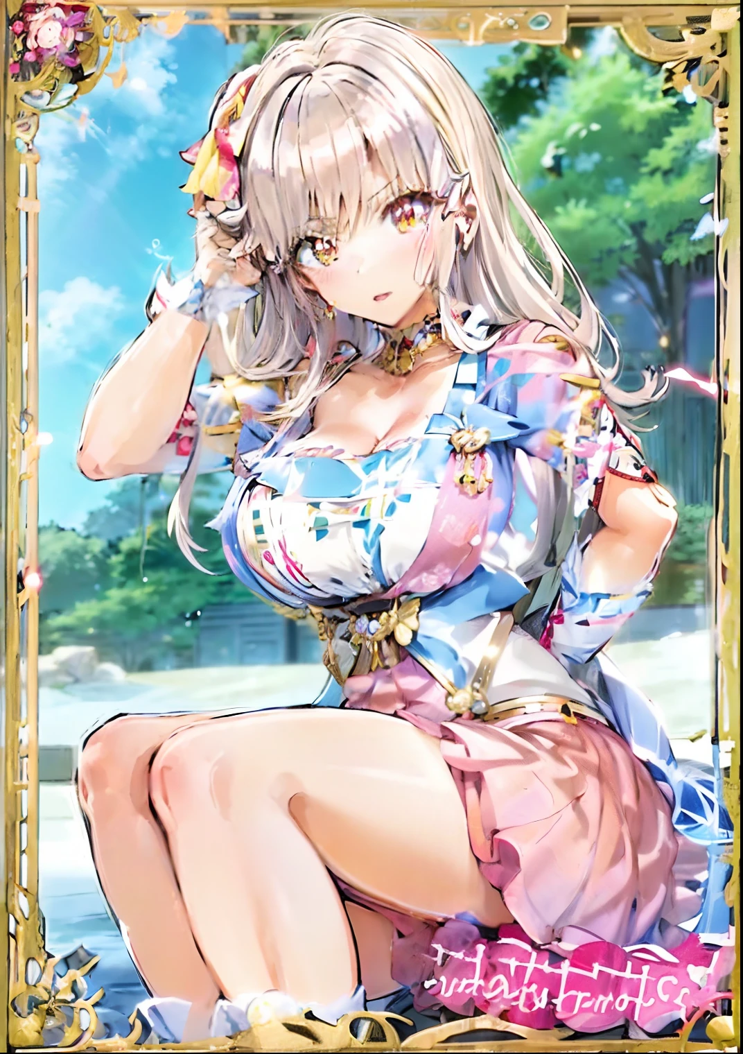 a woman in a short skirt and top posing for a picture, misato katsuragi, haruno sakura, white haired deity, shikamimi, marin kitagawa fanart, portrait knights of zodiac girl, official art, sakimi chan, atelier lulua, nico robin, seductive anime girl, beautiful alluring anime , kotegawa yui