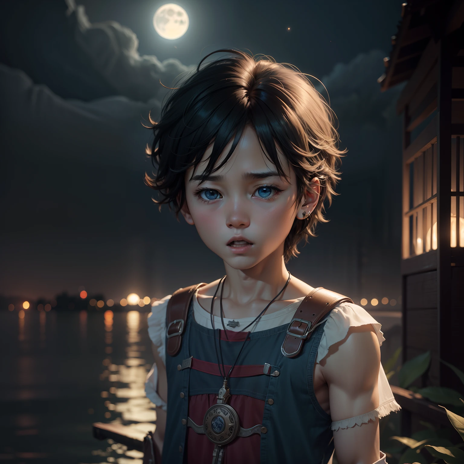 Aboy hearing song in moonlight