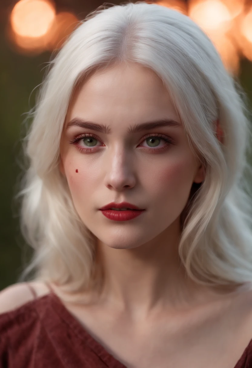(((a deep reddish wound crosses her left cheek))) fair complexion, woman around 22 years old, natural white hair, distinctive green eyes, naked, slender and graceful, beautiful, candlelight in a campfire setting, ultra sharp focus, realistic shot (scar:1.4)