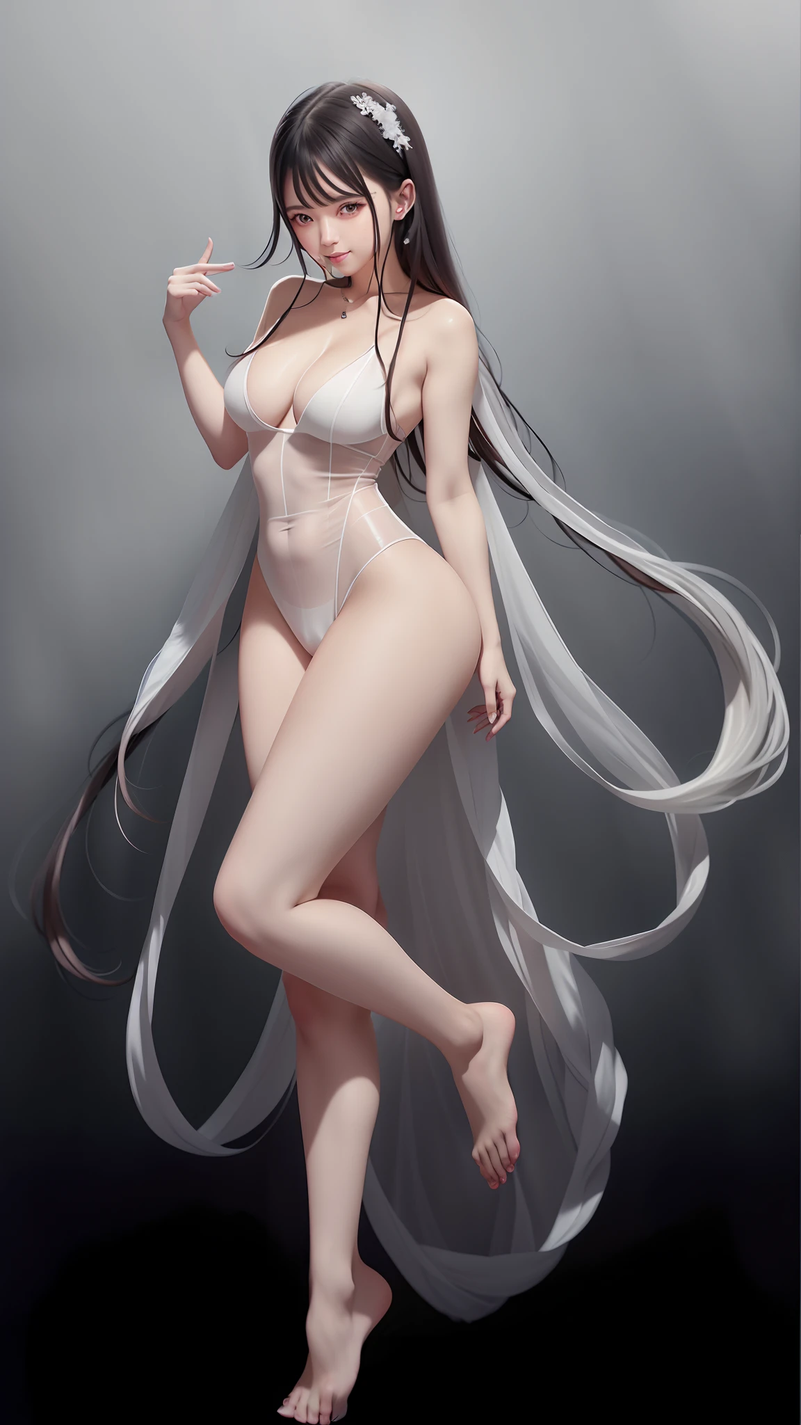 Arabi posed for a white photo, Smooth translucent white skin, wearing atsuko kudo latex outfit, Shiny white skin, pale snow-white skin, pale milky white porcelain skin, White tight-fitting robe!, Translucent white skin, Albedo from Overlord, cosplay, Role play by Queen White Halley，The expression is cold