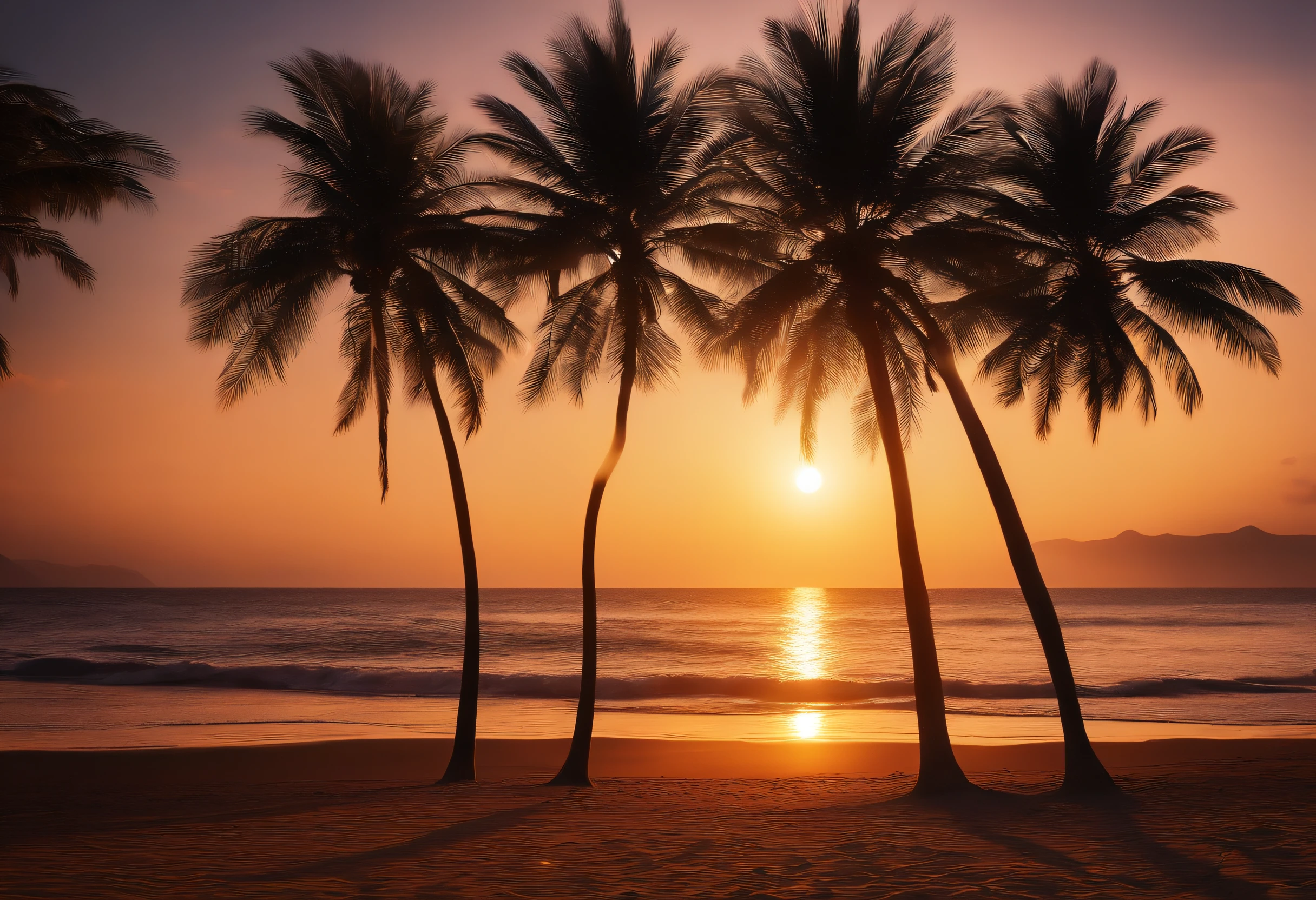 best quality,8k,ultra-detailed,realistic:1.2,photorealistic:1.37,vivid colors,sharp focus,bokeh,physically-based rendering,professional,beach at sunset,magnificent view, detailed waves crashing onto the shore, golden sunlight illuminating the scene, shimmering reflection on the water's surface, silhouettes of palm trees against the vibrant sky, gentle breeze rustling through the beach grass, people enjoying the peaceful ambiance, tranquil atmosphere, soothing sound of the ocean waves, perfectly captured moment