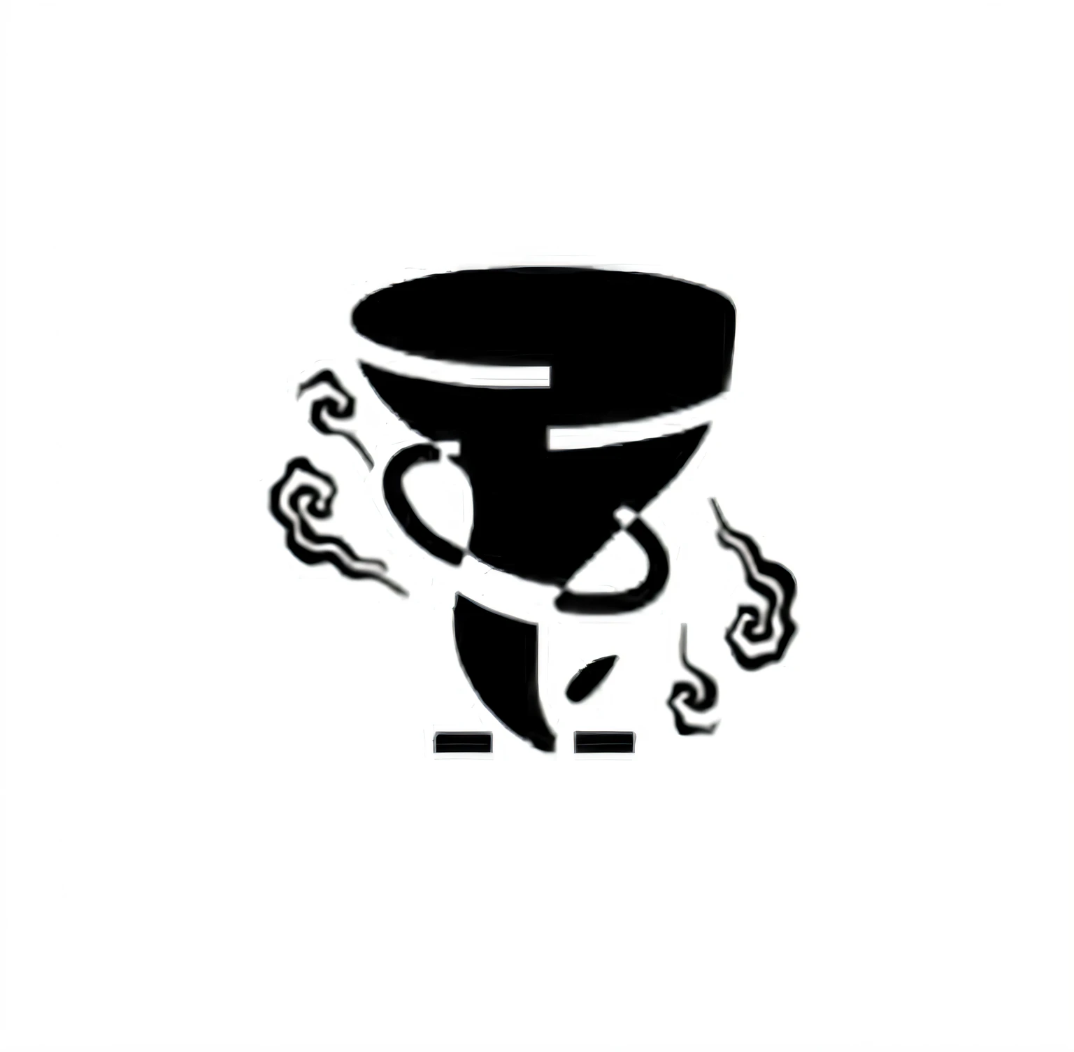a closeup of a black and white image of a person with a hat, overturned chalice, copo da morte, overturned ornate chalice, discord emoji, fantasy game spell symbol, fuming effigy, tornado, half - demon horn, Caricato e simplista, Glifo de Teonanacatl, fantasy game spell icon, icon, horror misterioso